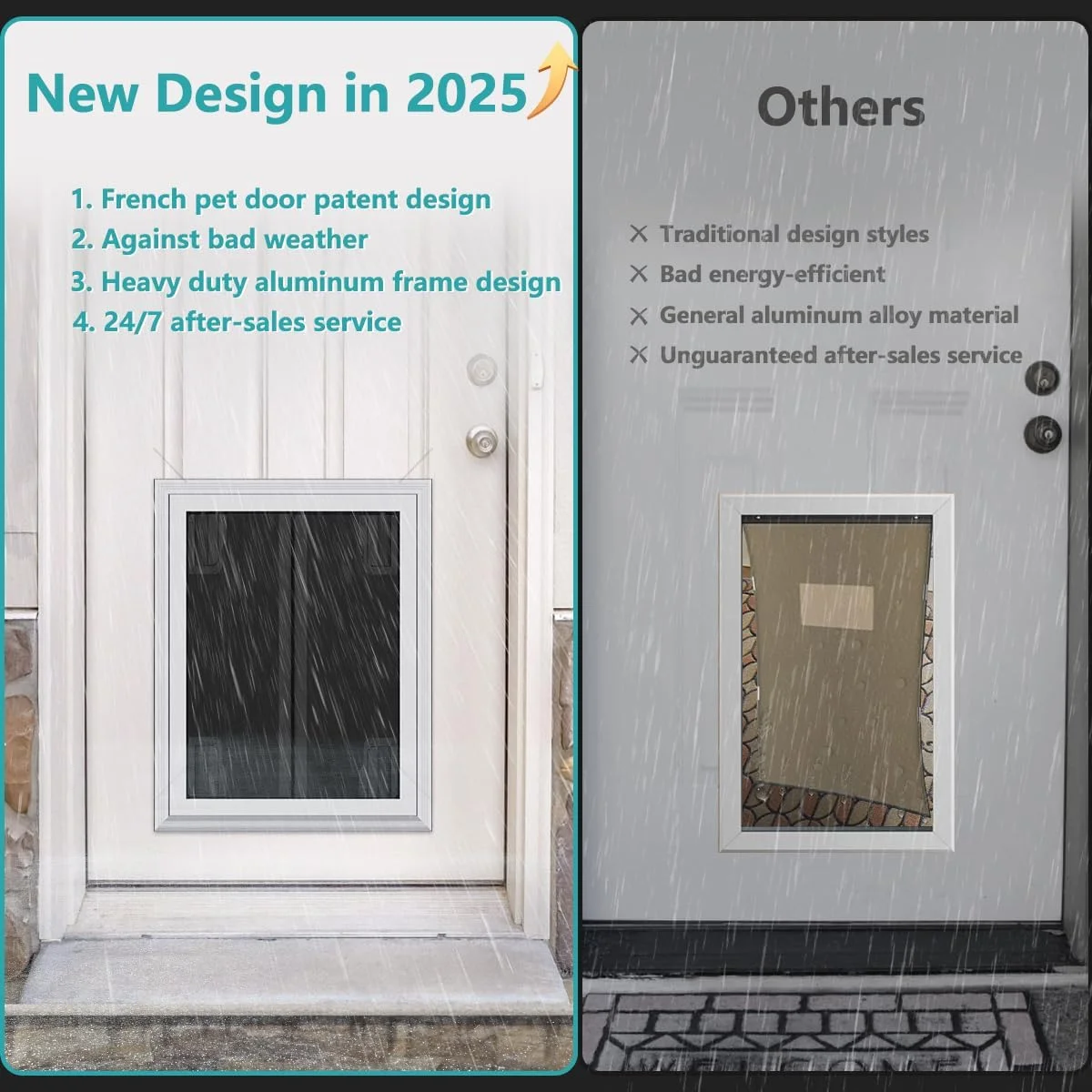 درب بزرگ سگ، درب فرانسوی کارآمد با قاب آلومینیومی، تونل تلسکوپی، دریچه های مغناطیسی و پنل قفل کشویی - بزرگ