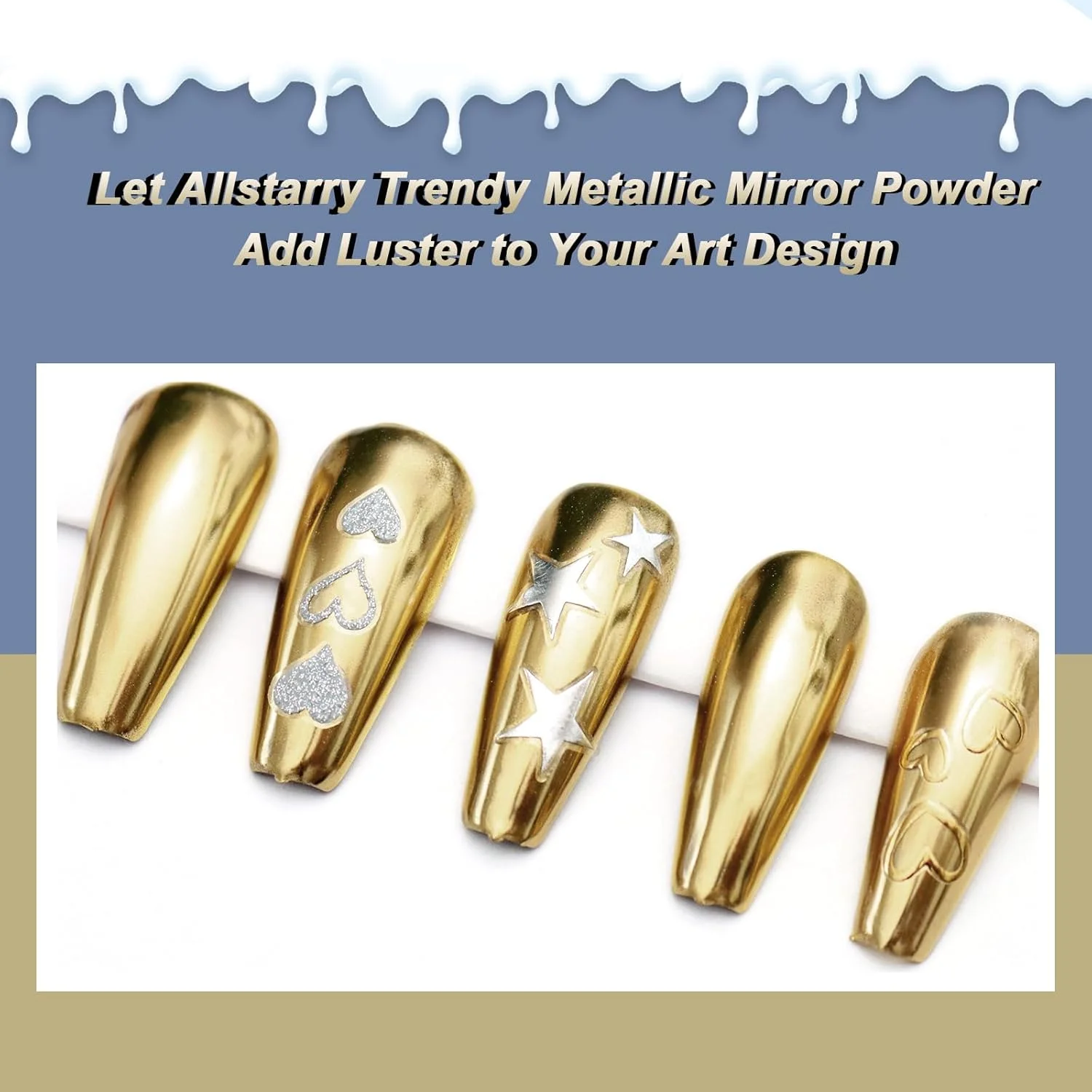 پودر ناخن کروم آل استاری، طلایی شامپاینی، جلوه آینه ای متالیک، پودر براق، تزئین مانیکور، پیگمنت بازتابنده برای لاک ژل، هنر ناخن، تزئین رزین، جشنواره ها