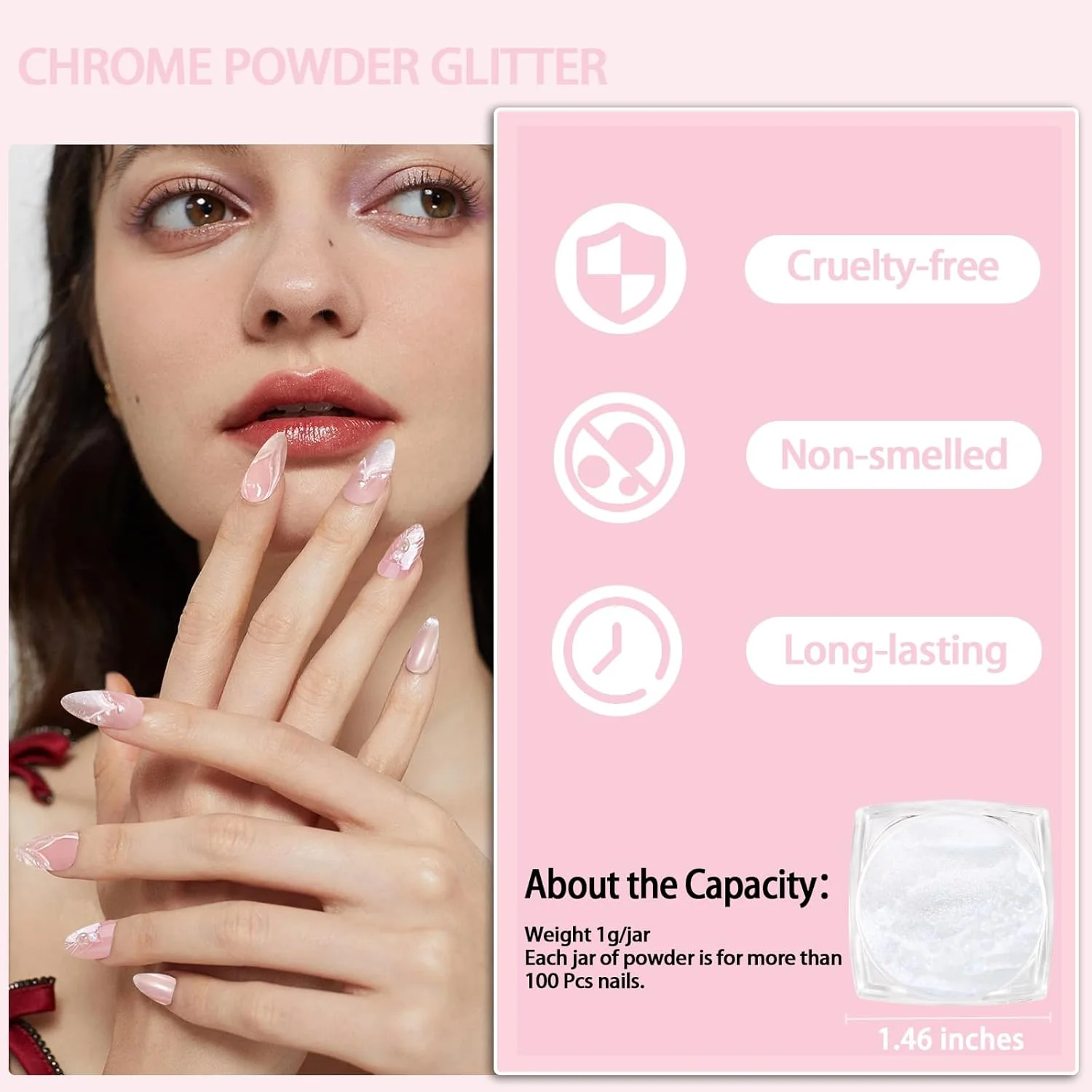 پودر ناخن کروم مرواریدی سفید آل استاری، پودر شفق قطبی رنگین کمانی، اثر آینه ای متالیک، اکلیل، یخ مرواریدی، شفاف، رنگدانه پری دریایی، گرد و غبار اکلیلی برای تزئین ناخن