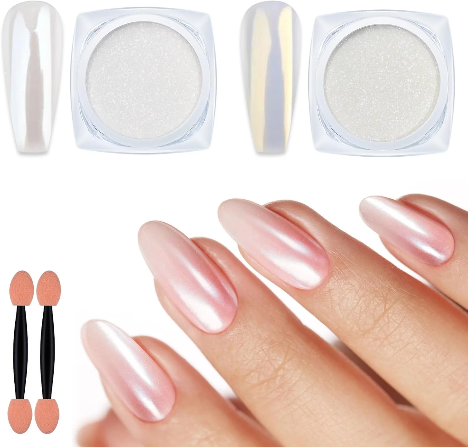 پودر ناخن کروم مرواریدی سفید و طلایی Artdone، پودر رنگین کمانی Aurora، رنگدانه مرواریدی با جلوه آینه ای متالیک، کیت پودر اکلیلی مرواریدی پری دریایی (سفید و طلایی)