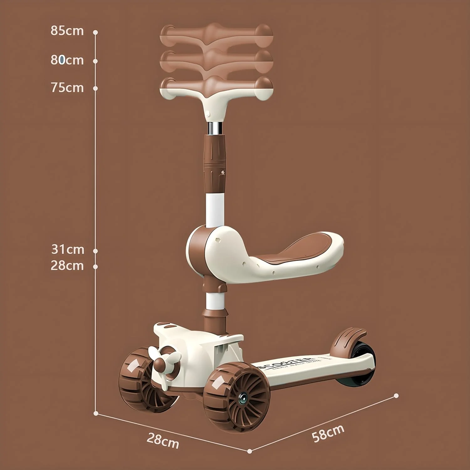 اسکوتر 3 چرخ کودک - تاشو و بادوام، اسکوتر 2 در 1 نشسته و ایستاده برای کودکان با چرخ های LED چشمک زن، فرمان قابل تنظیم، عرشه پهن برای نوزادان پسر و دختر