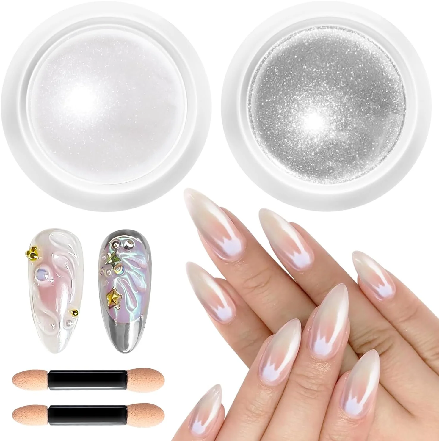 پودر کروم ناخن - 【جلوه Aurora پری دریایی】 پودر براق کننده ناخن کروم مرواریدی، گرد و غبار براق کننده ناخن آینه ای جادویی نقره ای، پودر کروم ناخن آینه ای متالیک برای طراحی ناخن پودر کروم ناخن - 【جلوه Aurora پری دریایی】 پودر براق کننده ناخن کروم مرواریدی، گرد و غبار براق کننده ناخن آینه ای جادویی نقره ای، پودر کروم ناخن آینه ای متالیک برای طراحی ناخن