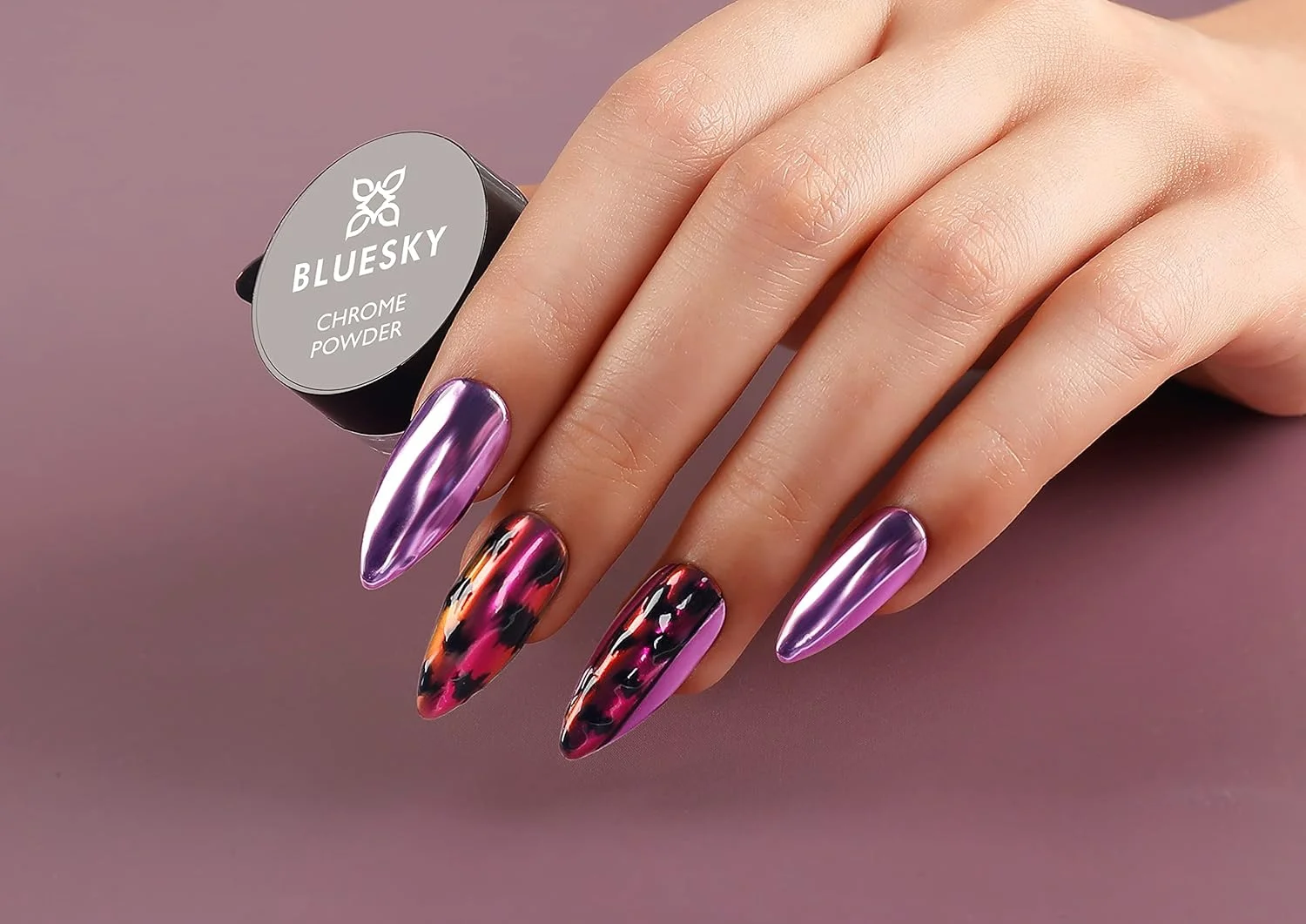 پودر کروم ناخن آبی آسمانی با برس اپلیکاتور، ژل متالیک طراحی ناخن طلایی 5 گرمی