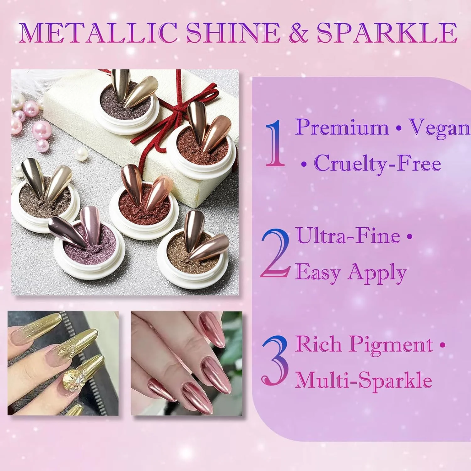 پودر کروم آینه ای رنگی برای طراحی ناخن - درخشش متالیک برای هنر ناخن و DIY، طرح های سه بعدی هولوگرافیک، ایده آل برای هنر خلاقانه و روکش های متالیک پودر کروم آینه ای رنگی برای طراحی ناخن - درخشش متالیک برای هنر ناخن و DIY، طرح های سه بعدی هولوگرافیک، ایده آل برای هنر خلاقانه و روکش های متالیک