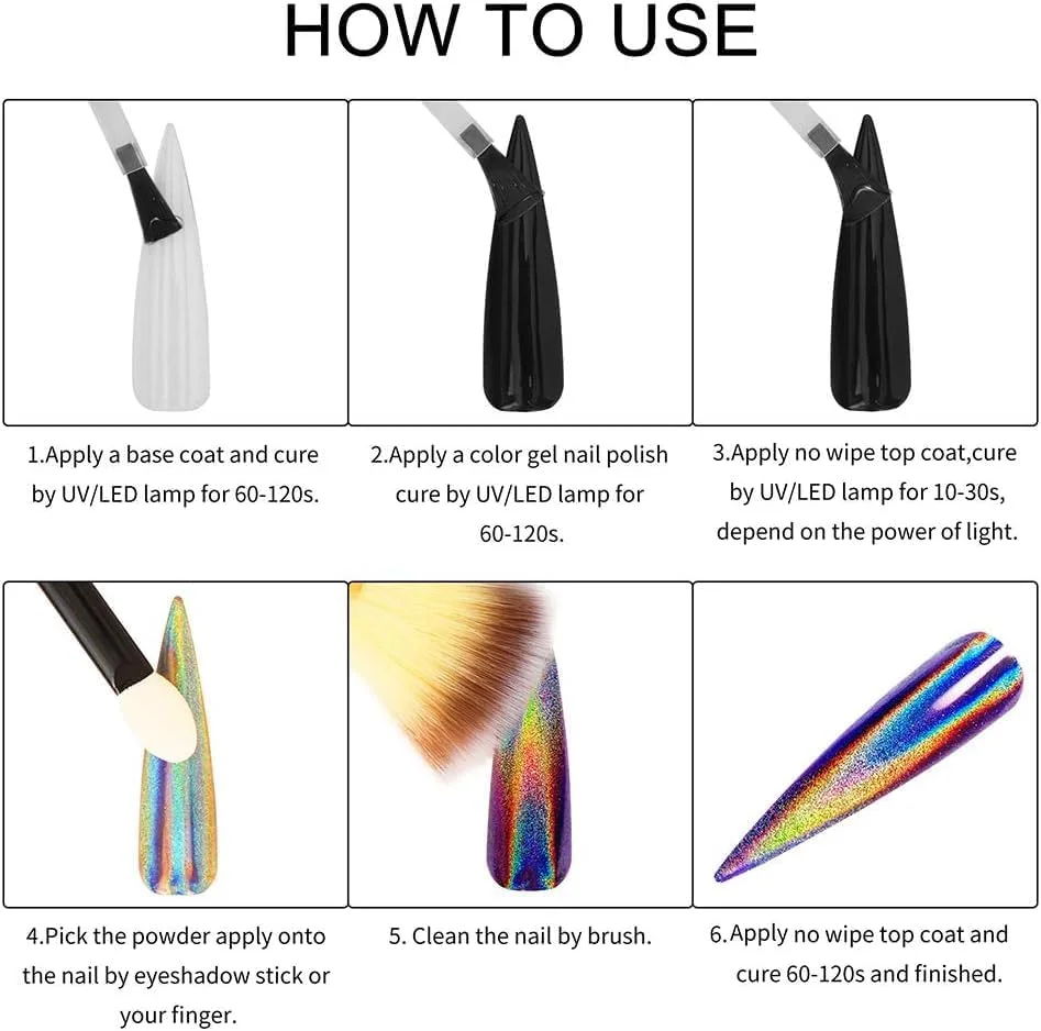 پودر ناخن متالیک کروم CHINMIN در 19 رنگ، پودر طراحی ناخن با جلوه آینه ای به همراه 19 عدد اپلیکاتور سایه چشم