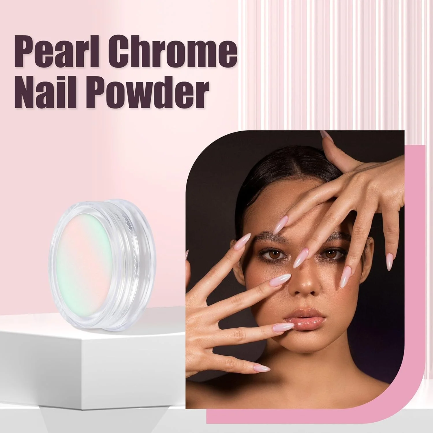 پودر ناخن کروم CharmeFleur، 8 شیشه، سفید جادویی مرواریدی، جلوه آینه ای، نقره ای متالیک هولوگرافیک، مناسب برای رزین و طراحی ناخن