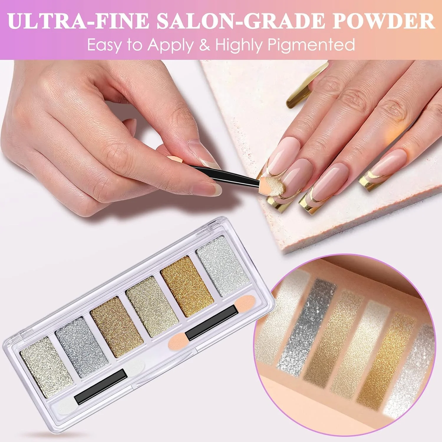 پودر ناخن کروم طلایی نقره ای DRMODE، پودر کروم رنگین کمانی تک شاخ هولوگرافی برای ناخن، 6 رنگ پودر پیگمنت براق آینه ای متالیک با اپلیکاتور برای DIY سالن پودر ناخن کروم طلایی نقره ای DRMODE، پودر کروم رنگین کمانی تک شاخ هولوگرافی برای ناخن، 6 رنگ پودر پیگمنت براق آینه ای متالیک با اپلیکاتور برای DIY سالن