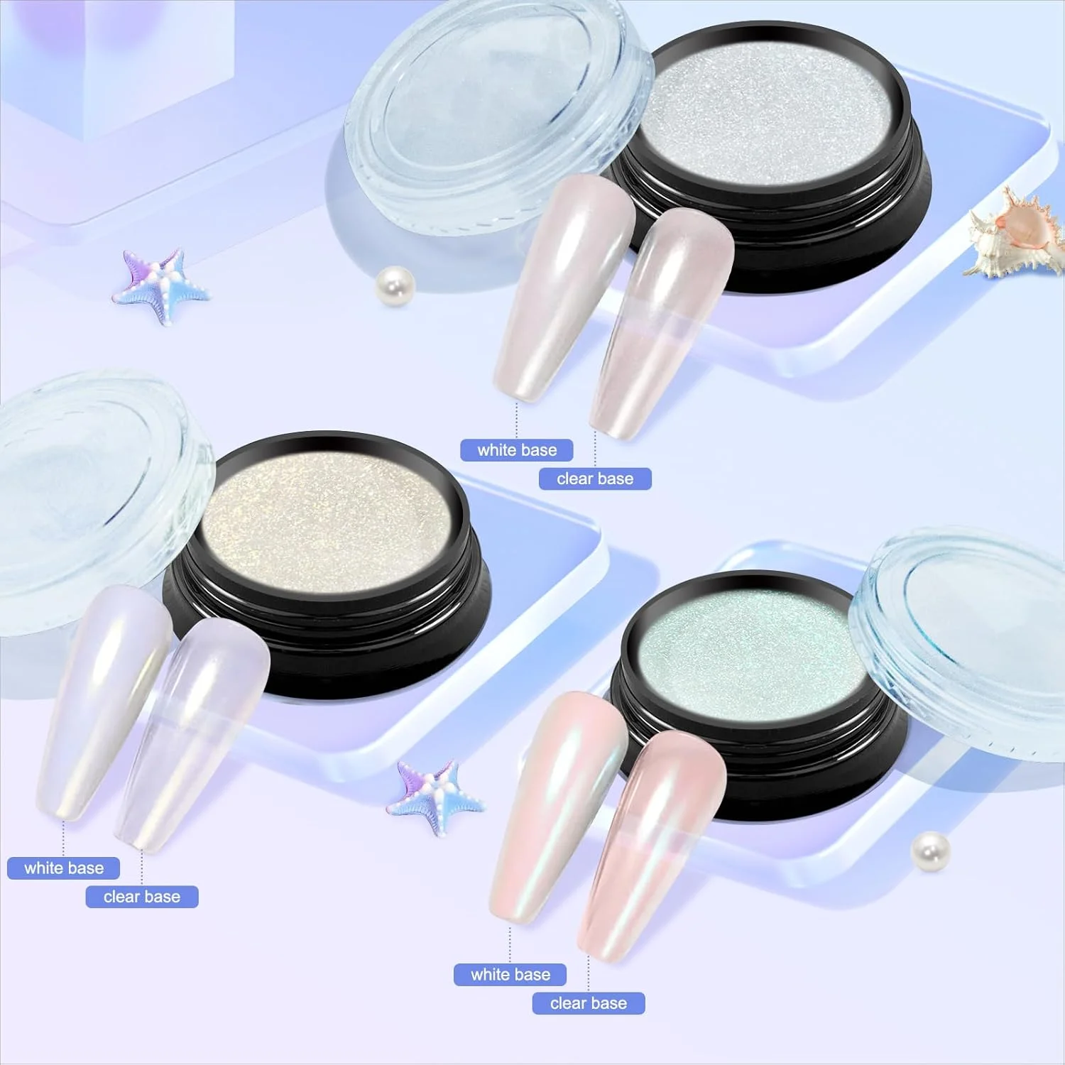 پودر کروم ناخن مرواریدی DRMODE - 3 عدد پودر کروم سفید شفاف یخی شفق قطبی برای ناخن، پودر جادویی صدفی دونات لعاب دار، رنگدانه براق با جلوه آینه ای پودر کروم ناخن مرواریدی DRMODE - 3 عدد پودر کروم سفید شفاف یخی شفق قطبی برای ناخن، پودر جادویی صدفی دونات لعاب دار، رنگدانه براق با جلوه آینه ای