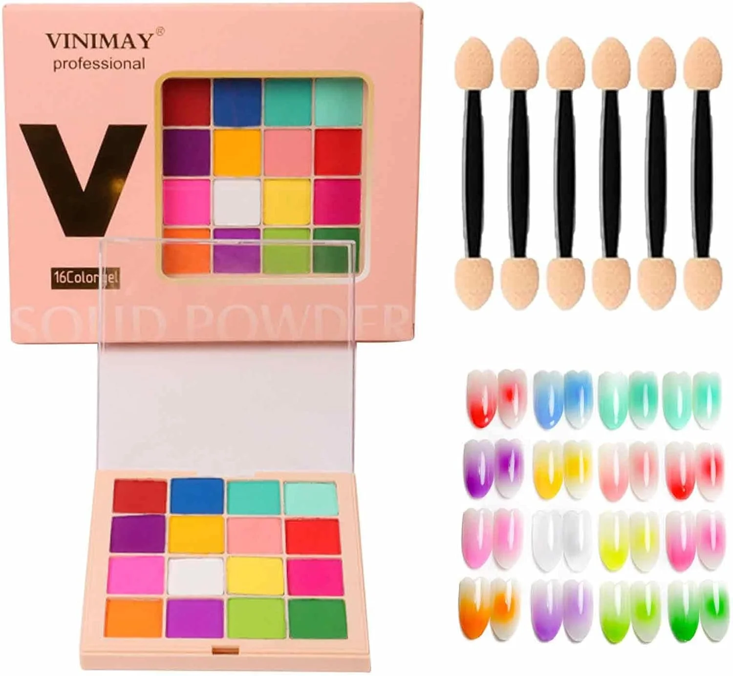 پودر کروم ناخن | مجموعه 16 رنگ پودر کروم ناخن گرادیانی صورتی | هنر ناخن رنگین کمانی با رنگدانه های فلورسنت