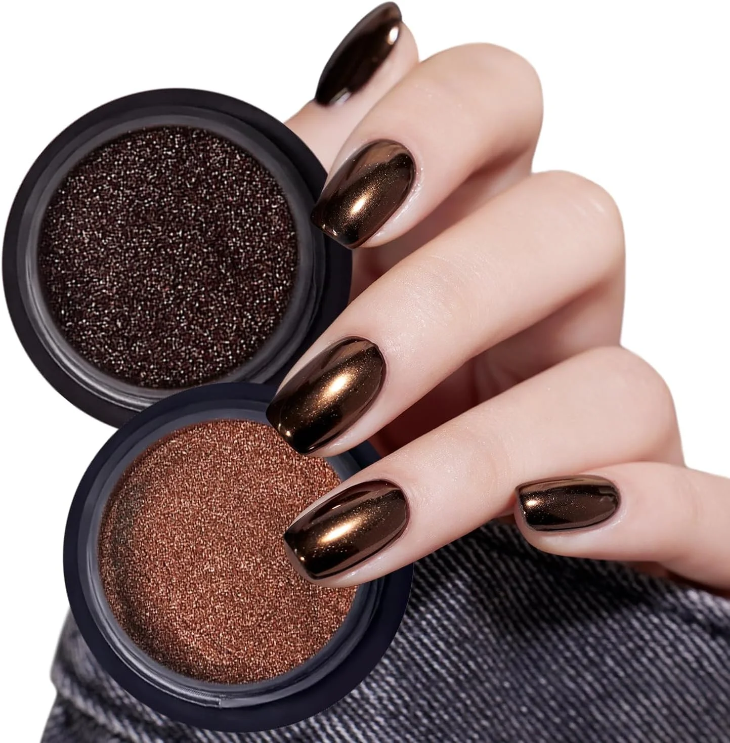 مجموعه 2 عددی پودر کروم ناخن قهوه ای سیب طلایی برای ناخن، مشکی و قهوه برای لاک ژل، جلوه آینه ای، رنگدانه براق متالیک، تزئین ناخن اکریلیک هولوگرافیک زمستانی