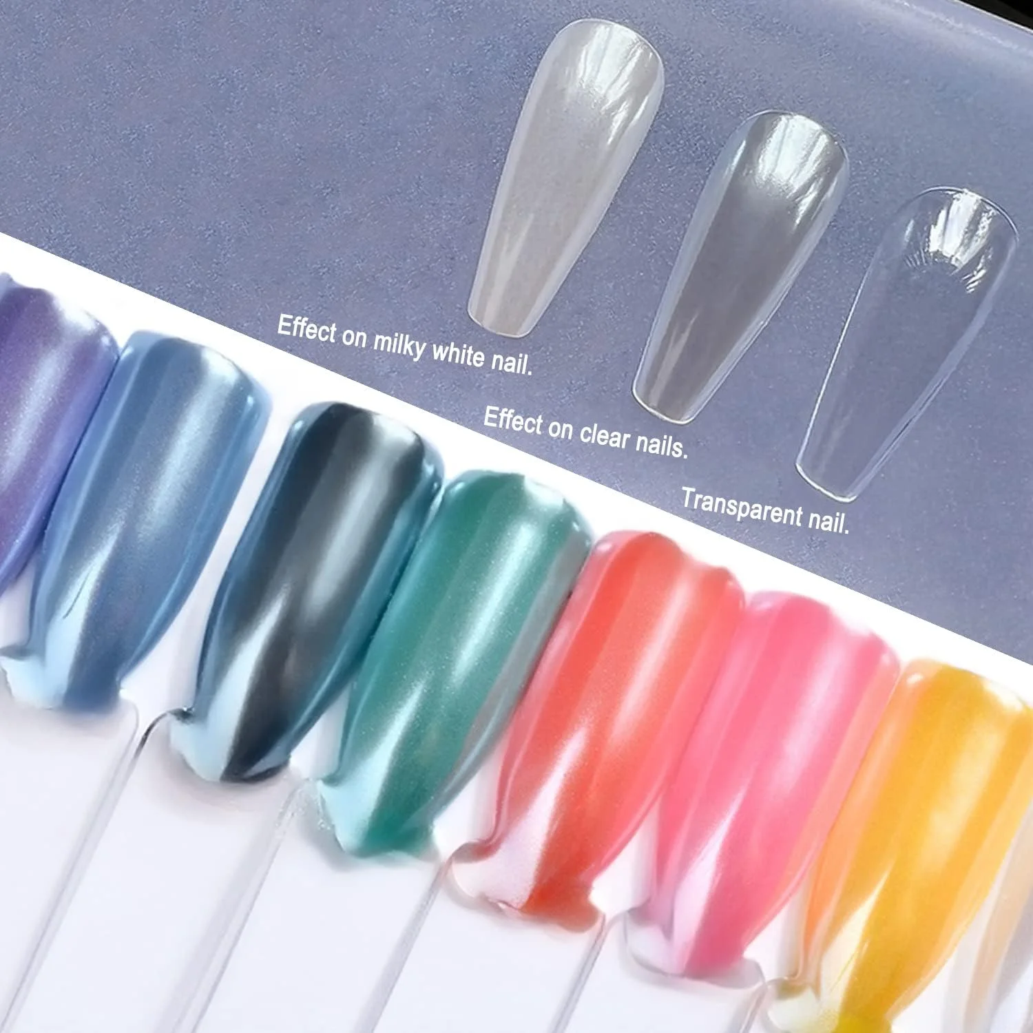 پودر ناخن کروم مرواریدی سفید جادویی، پودر هنر ناخن پری دریایی صدفی جامد، پودر هولوگرافیک یخی شفاف با جلوه مهتابی پری دریایی، رنگدانه مانیکور به همراه ابزار