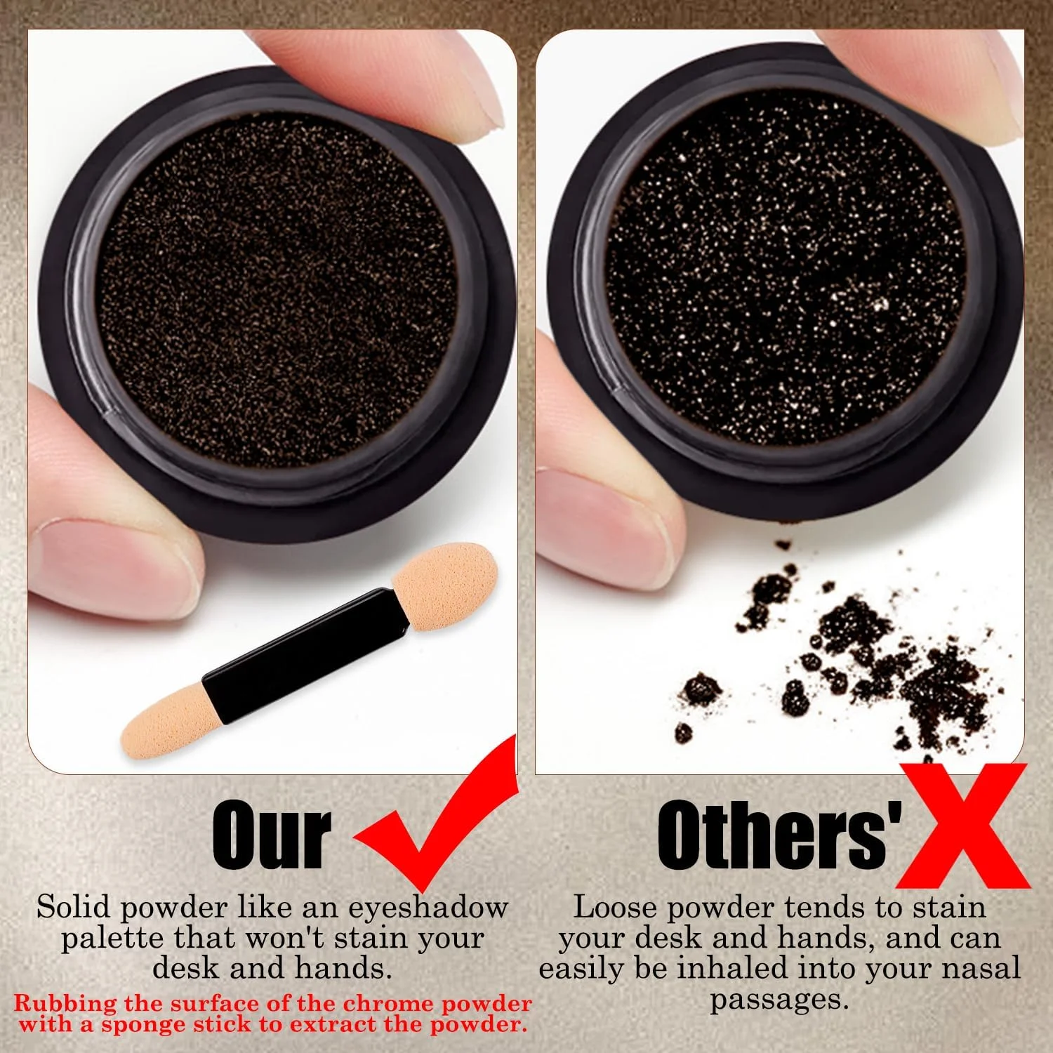 مجموعه 2 عددی پودر کروم ناخن قهوه ای سیب طلایی برای ناخن، مشکی و قهوه برای لاک ژل، جلوه آینه ای، رنگدانه براق متالیک، تزئین ناخن اکریلیک هولوگرافیک زمستانی