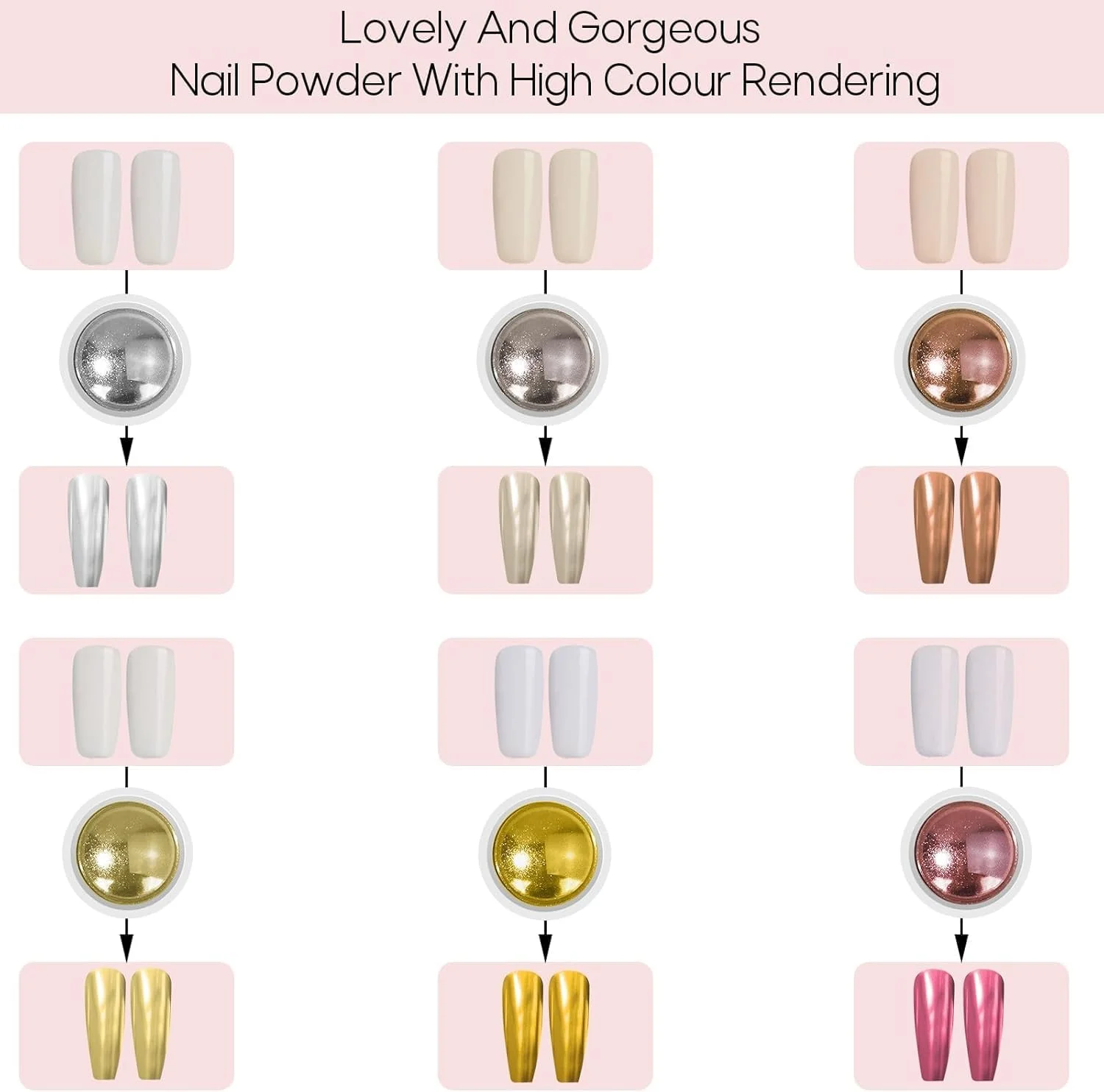 پودر کروم ناخن در 6 رنگ، پودر کروم ناخن با جلوه آینه ای، پودر کروم متالیک لیزری، پودر کروم برای تزئین ناخن پودر کروم ناخن در 6 رنگ، پودر کروم ناخن با جلوه آینه ای، پودر کروم متالیک لیزری، پودر کروم برای تزئین ناخن