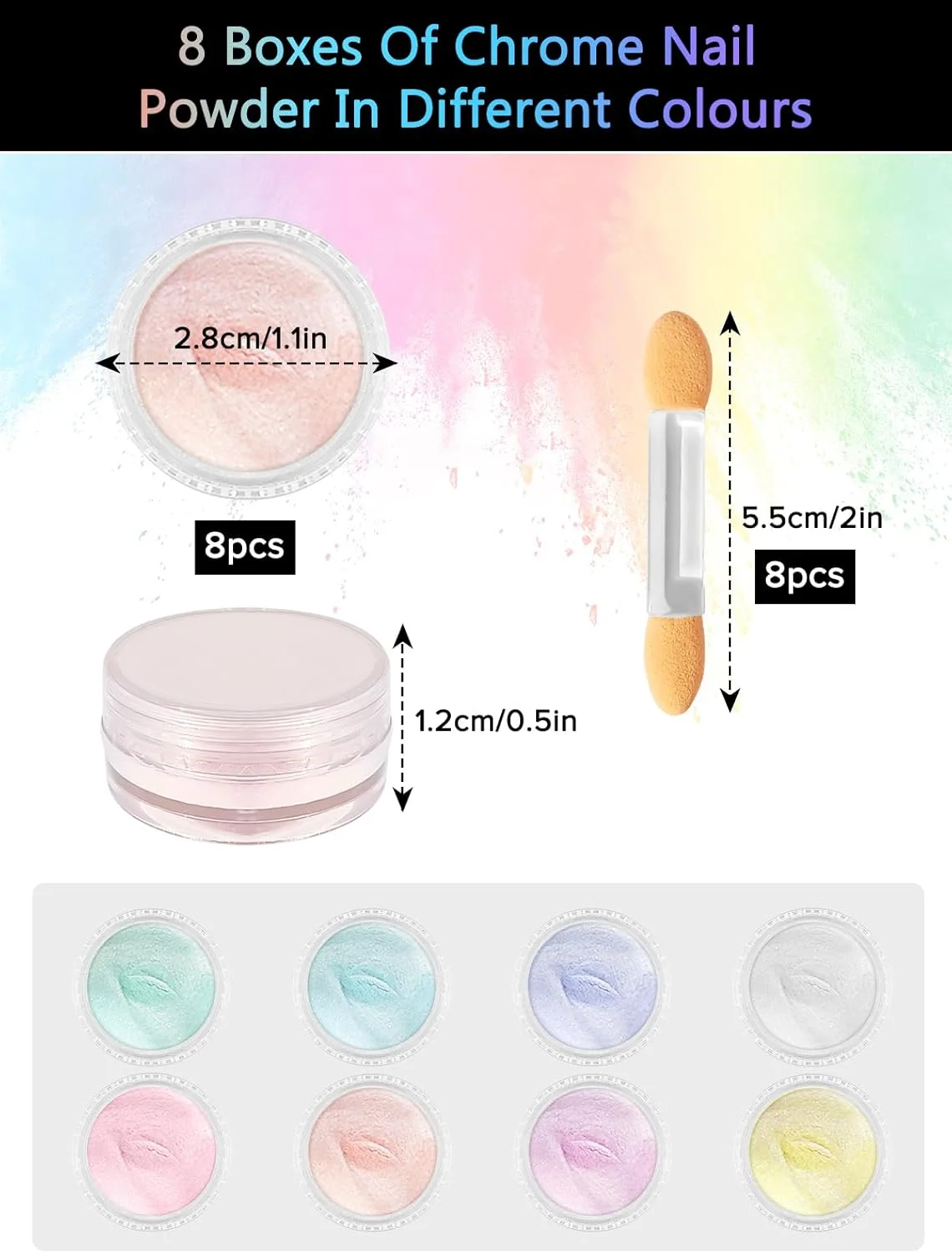پودر کروم ناخن مرواریدی، مجموعه پودرهای کروم ناخن با 8 برس، پودر ناخن چند رنگی دونات لعاب دار، پیگمنت پودر کروم براق با جلوه آینه ای برای طراحی ناخن، سالن DIY پودر کروم ناخن مرواریدی، مجموعه پودرهای کروم ناخن با 8 برس، پودر ناخن چند رنگی دونات لعاب دار، پیگمنت پودر کروم براق با جلوه آینه ای برای طراحی ناخن، سالن DIY