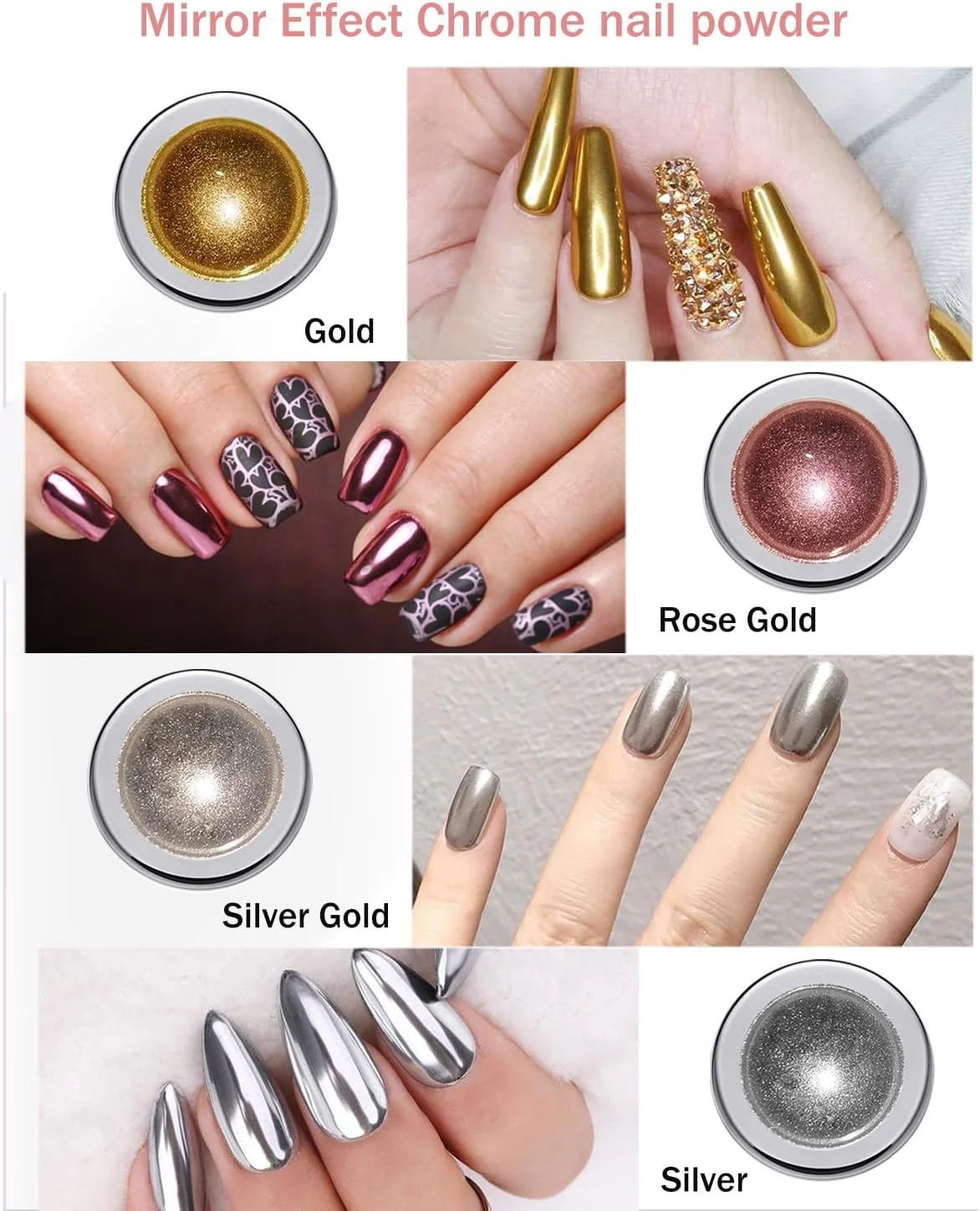 پودر ناخن کروم Wahrshei 6 رنگ، پودر کروم ناخن با جلوه آینه ای، پودر کروم لیزری، پودر جلوه مرواریدی برای ناخن های دونات لعاب دار پودر ناخن کروم Wahrshei 6 رنگ، پودر کروم ناخن با جلوه آینه ای، پودر کروم لیزری، پودر جلوه مرواریدی برای ناخن های دونات لعاب دار