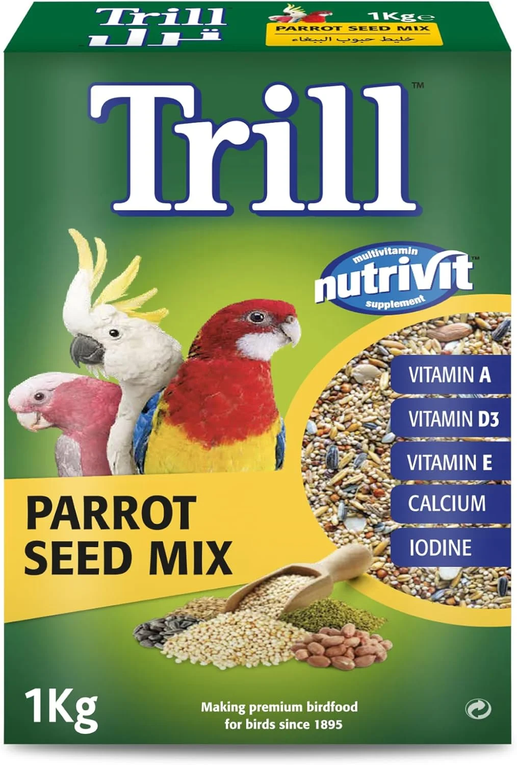 مخلوط دانه طوطی تریل 1 کیلوگرمی، غذای پرنده، دانه پرنده طوطی، ترکیبی متعادل از دانه های مغذی، غذای کامل پرنده