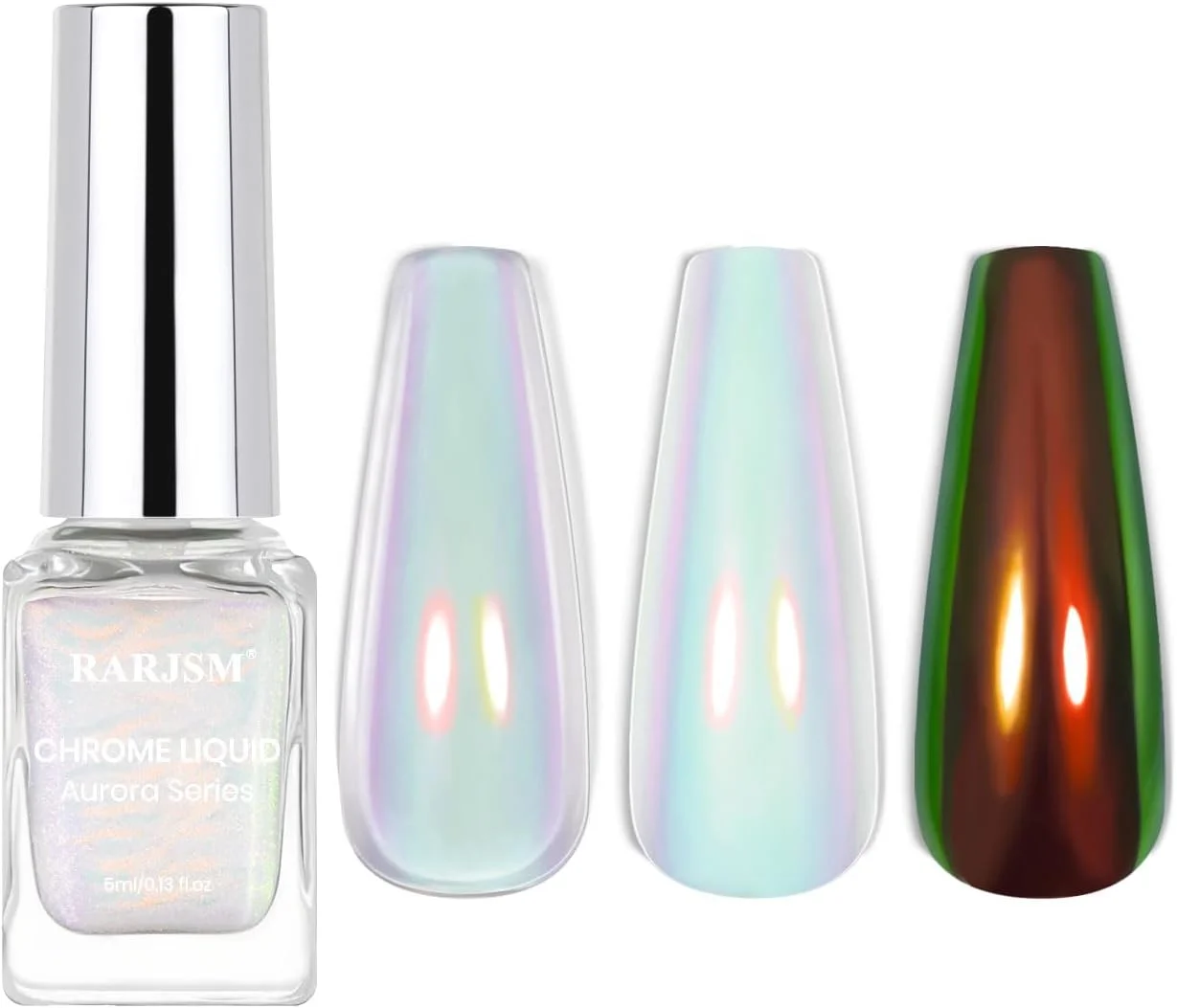 لاک ناخن پودری مایع کروم آرورا قرمز سبز آفتاب‌پرست متالیک آینه‌ای رنگین‌کمانی خشک‌شونده سریع برای لاک سفید مرواریدی پری دریایی اکلیلی 5 میلی‌لیتر مناسب طراحی ناخن