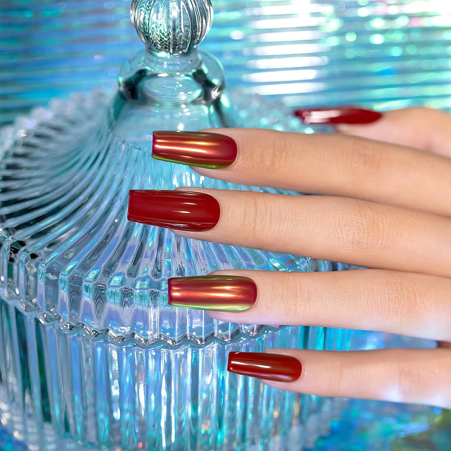 لاک ناخن پودری مایع کروم آرورا قرمز سبز آفتاب‌پرست متالیک آینه‌ای رنگین‌کمانی خشک‌شونده سریع برای لاک سفید مرواریدی پری دریایی اکلیلی 5 میلی‌لیتر مناسب طراحی ناخن