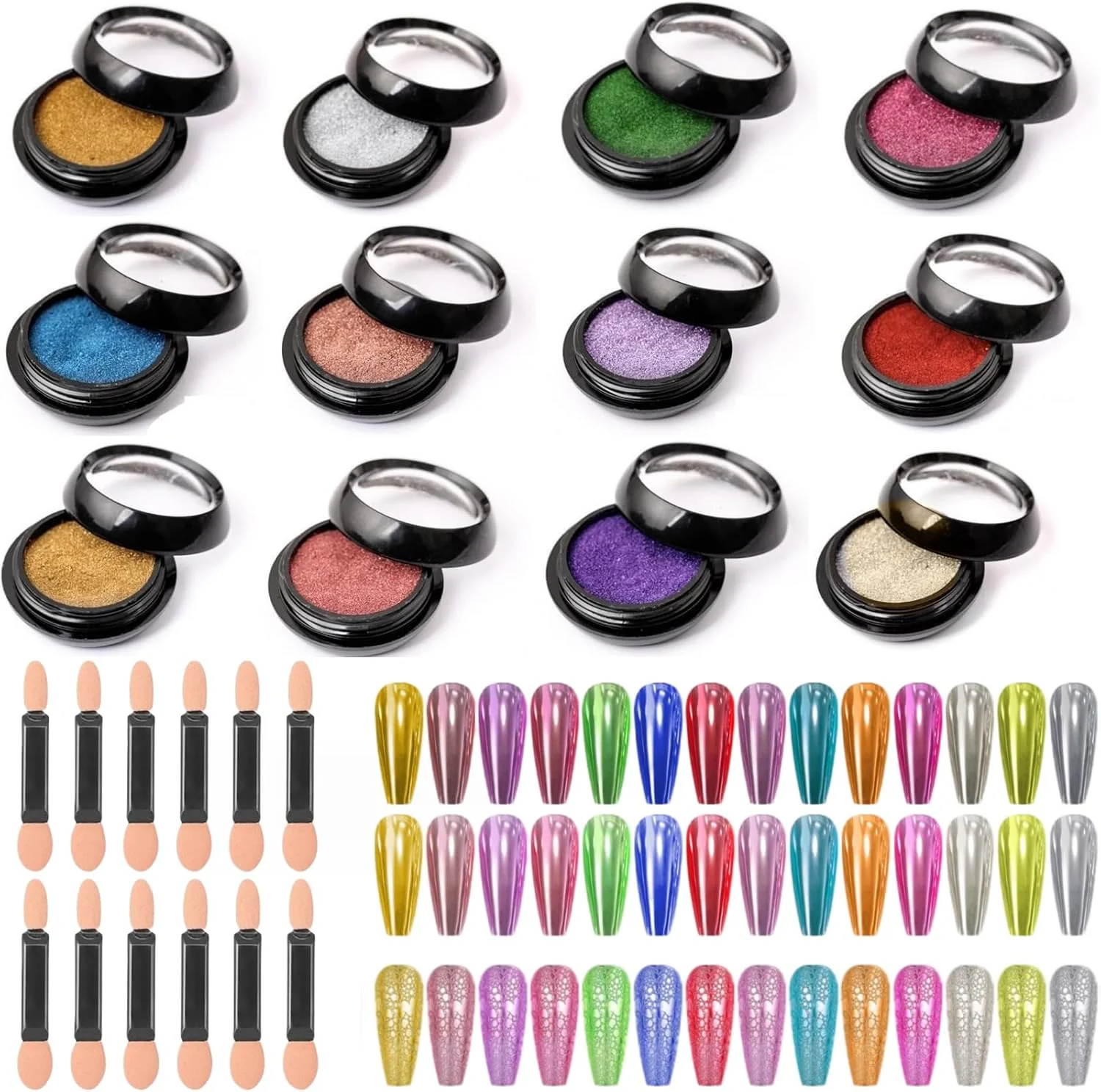 پودر کروم ناخن ۱۲ رنگ، رنگدانه پودر ناخن آبی بنفش طلایی نقره ای قرمز صورتی برای مجموعه پودر ناخن، اکلیل برای ناخن اکلیل پودر برای صنایع دستی برای هنر ناخن، صنایع دستی، DIY