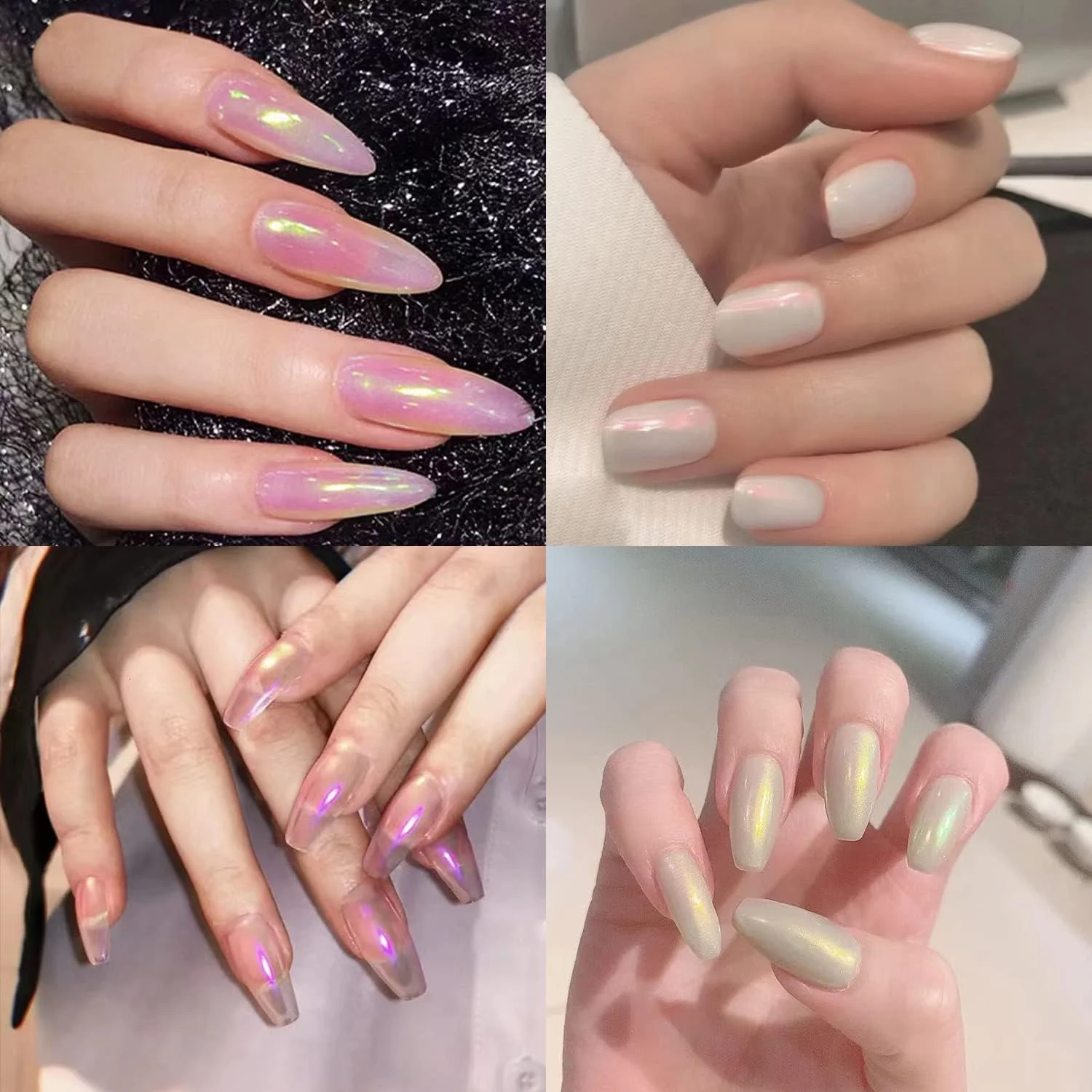 پودر ناخن کروم شفق قطبی MEILINDS در 6 رنگ، کیت پودر ناخن پری دریایی لیزری آینه‌ای، رنگدانه ناخن فلزی رنگین کمانی، پودر میکا مرواریدی چند کرومی برای مانیکور با 6 عدد اسفنج