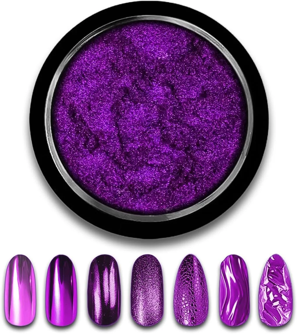 پودر ناخن کروم بنفش، جلوه آینه‌ای، گرد متالیک، اکلیل هولوگرافیک، تزئین براق برای طراحی ناخن با لاک ژل DIY، کاردستی رزین، هدیه