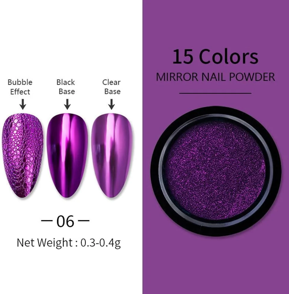 پودر ناخن کروم بنفش، جلوه آینه‌ای، گرد متالیک، اکلیل هولوگرافیک، تزئین براق برای طراحی ناخن با لاک ژل DIY، کاردستی رزین، هدیه