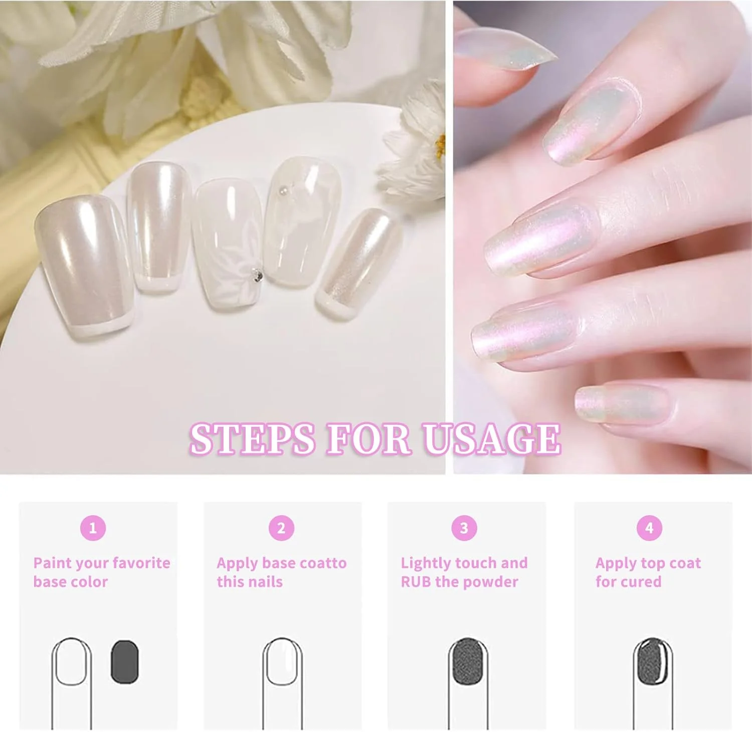 پودر کروم مرواریدی ناخن LFCFBH، مناسب برای طراحی ناخن در سالن، اکلیل های اثر آینه ای