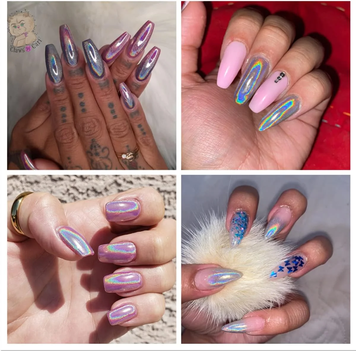 پودر کروم ناخن پری دریایی GZMAYUEN، پودر ناخن هولوگرافیک، 2 عدد، پودر کروم ناخن