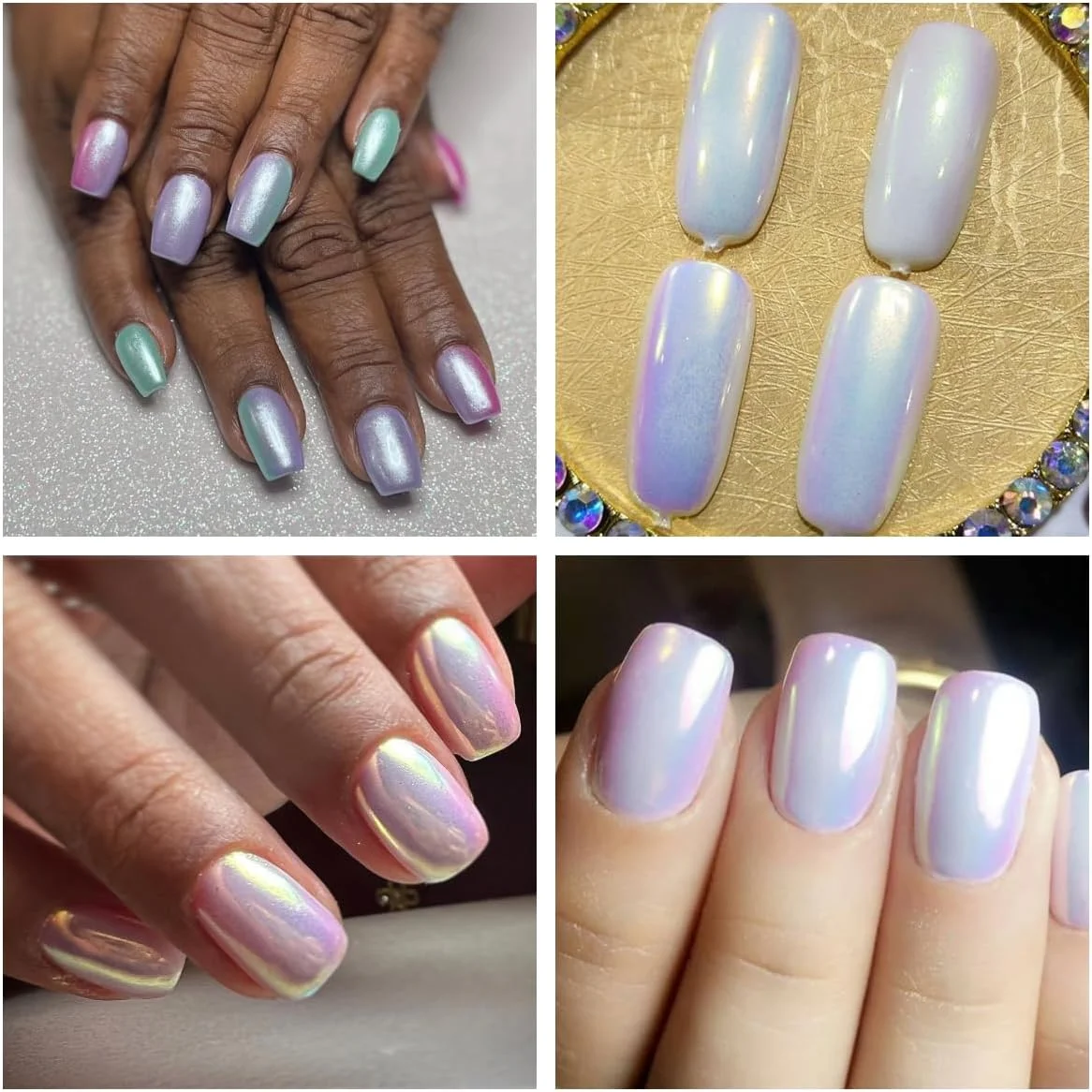 پودر کروم ناخن پری دریایی GZMAYUEN، پودر ناخن هولوگرافیک، 2 عدد، پودر کروم ناخن