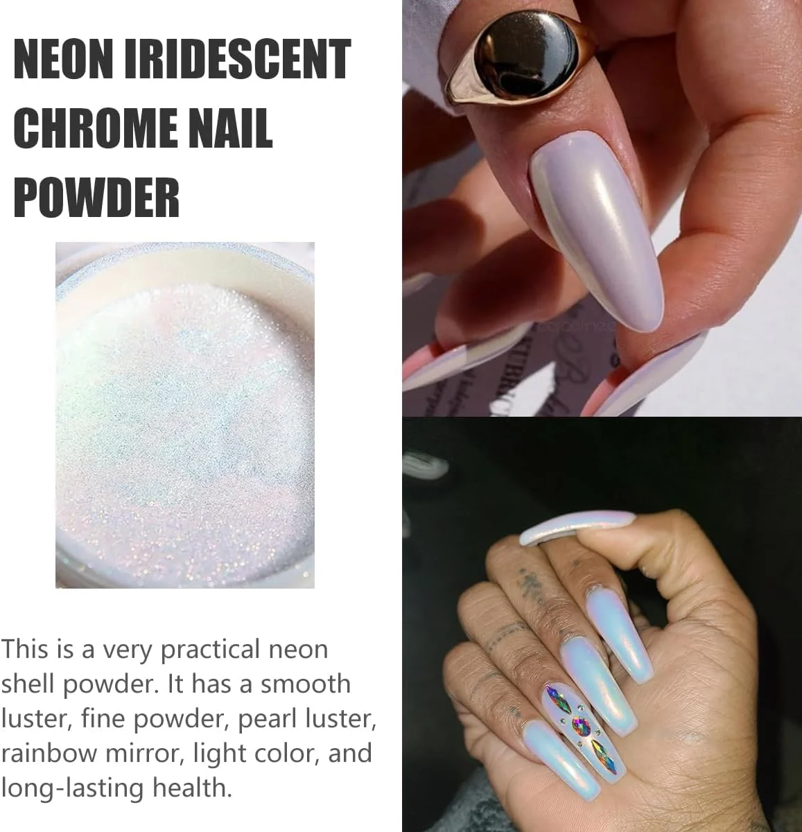 پودر کروم ناخن پری دریایی GZMAYUEN، پودر ناخن هولوگرافیک، 2 عدد، پودر کروم ناخن