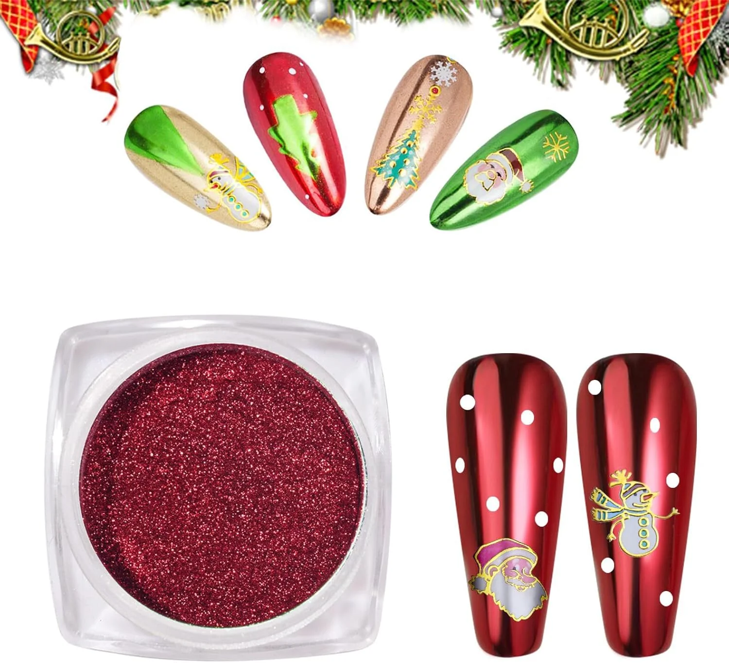 پودر کروم ناخن PrettyDiva کریسمس، پودر متالیک ناخن قرمز - بسته نمونه کریسمس 0.5 گرم در هر ظرف پودر کروم ناخن PrettyDiva کریسمس، پودر متالیک ناخن قرمز - بسته نمونه کریسمس 0.5 گرم در هر ظرف