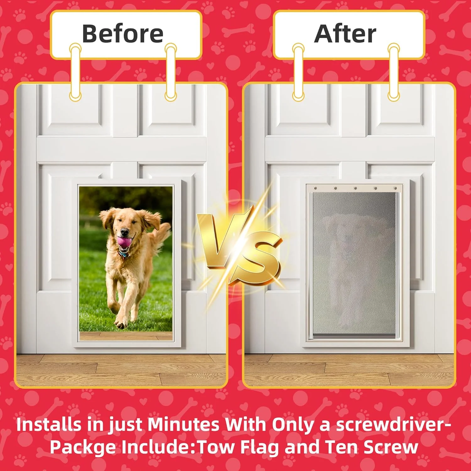 درب جایگزین برای سگ بزرگ، بسته 2 عددی، همراه با پیچ. سازگار با درب های سگ PetSafe Freedom PAC11-11039، اندازه 25.7 * 42.8 سانتی متر، مقاوم در برابر آب و هوا و نصب آسان