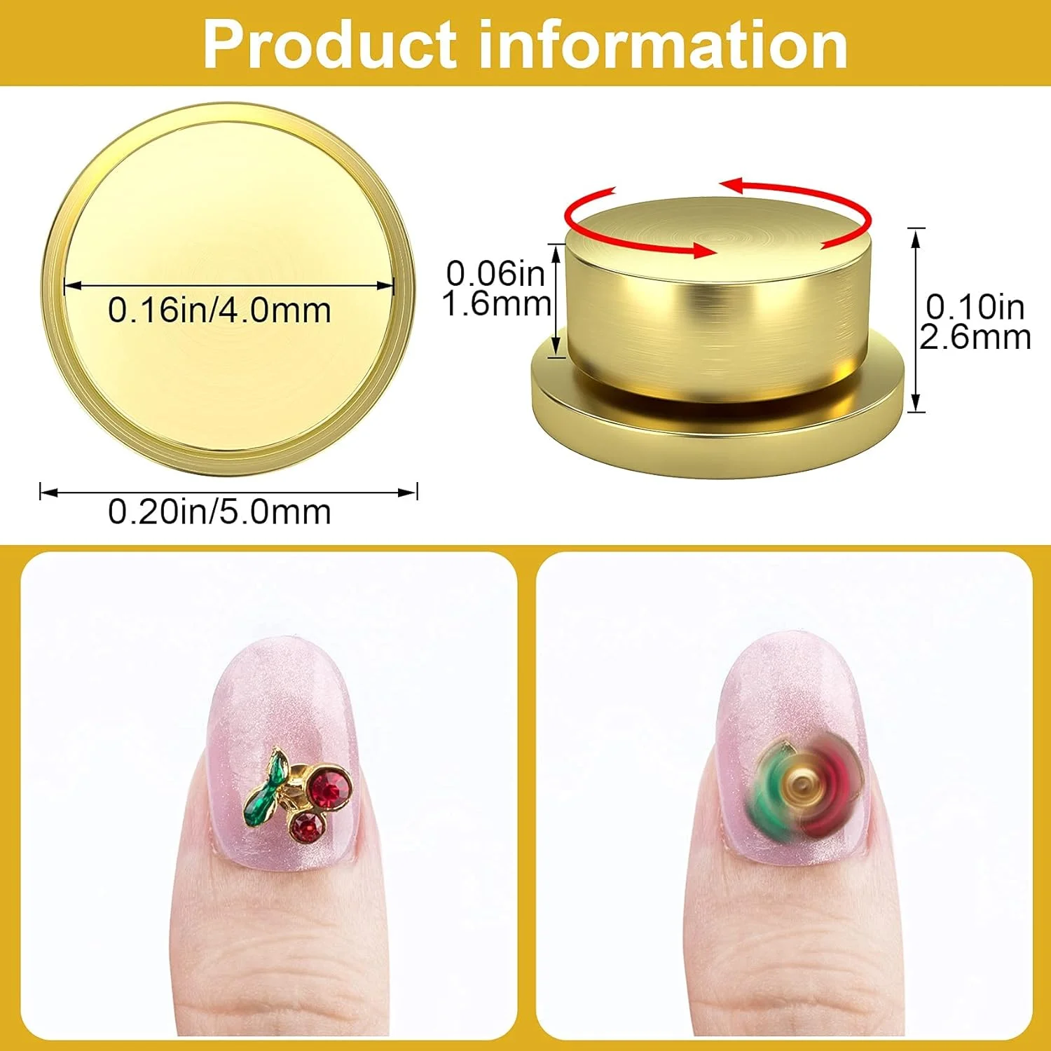 بسته 20 عددی بلبرینگ چرخشی طراحی ناخن سه بعدی ANCIRS، کیت چرخان طلایی برای لوازم جانبی جواهرات و کاردستی DIY (4x5x2.5mm) بسته 20 عددی بلبرینگ چرخشی طراحی ناخن سه بعدی ANCIRS، کیت چرخان طلایی برای لوازم جانبی جواهرات و کاردستی DIY (4x5x2.5mm)