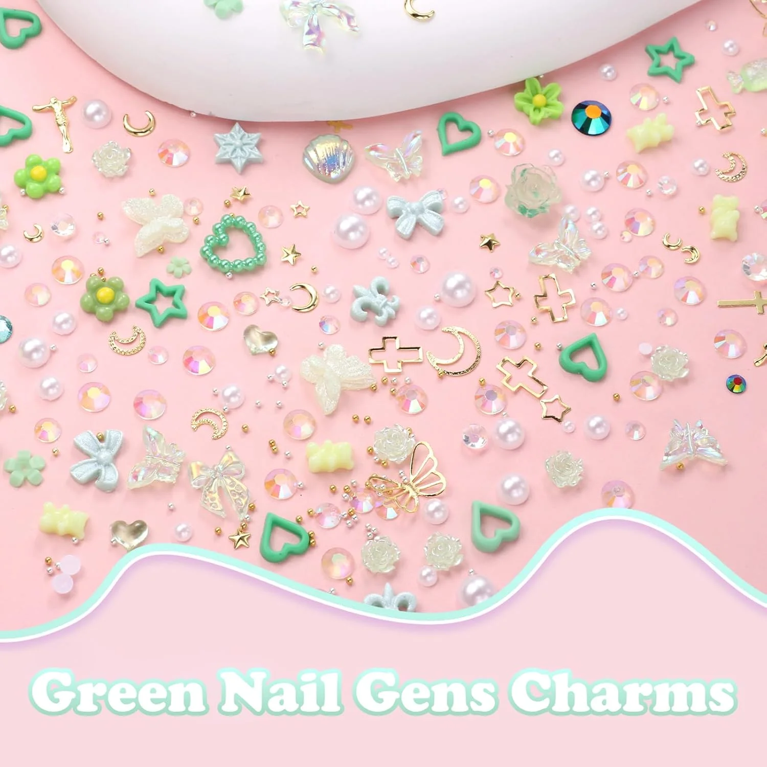 300 عدد آویز ناخن سه بعدی سبز رنگ، شامل طرح های متنوع فلزی و اکریلیکی، گل، پروانه، پاپیون، قلب و نگین، مناسب برای طراحی ناخن، کارهای دستی و ساخت زیورآلات 300 عدد آویز ناخن سه بعدی سبز رنگ، شامل طرح های متنوع فلزی و اکریلیکی، گل، پروانه، پاپیون، قلب و نگین، مناسب برای طراحی ناخن، کارهای دستی و ساخت زیورآلات