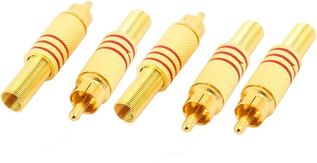 Aexit 5 عدد کانکتور آداپتور صوتی و تصویری RCA نر 3.5 میلی متری طلایی و قرمز