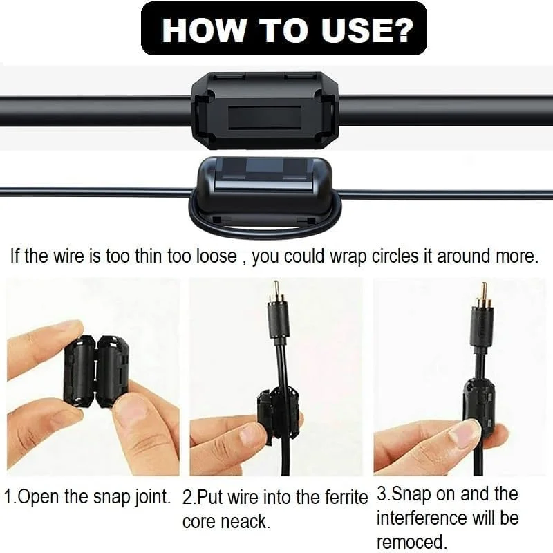گیره فیلتر نویز 10 عددی، هسته فریت گیره سرکوبگر نویز EMI برای صدا، ویدئو، رادیو، بلندگو، آمپلی فایر، تلویزیون، کابل برق فیلتر ضد تداخل (قطر داخلی 7.0 میلی متر)