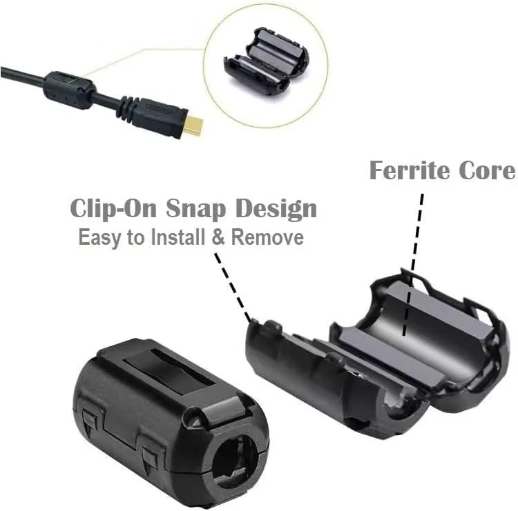 گیره فیلتر نویز 10 عددی، هسته فریت گیره سرکوبگر نویز EMI برای صدا، ویدئو، رادیو، بلندگو، آمپلی فایر، تلویزیون، کابل برق فیلتر ضد تداخل (قطر داخلی 7.0 میلی متر)