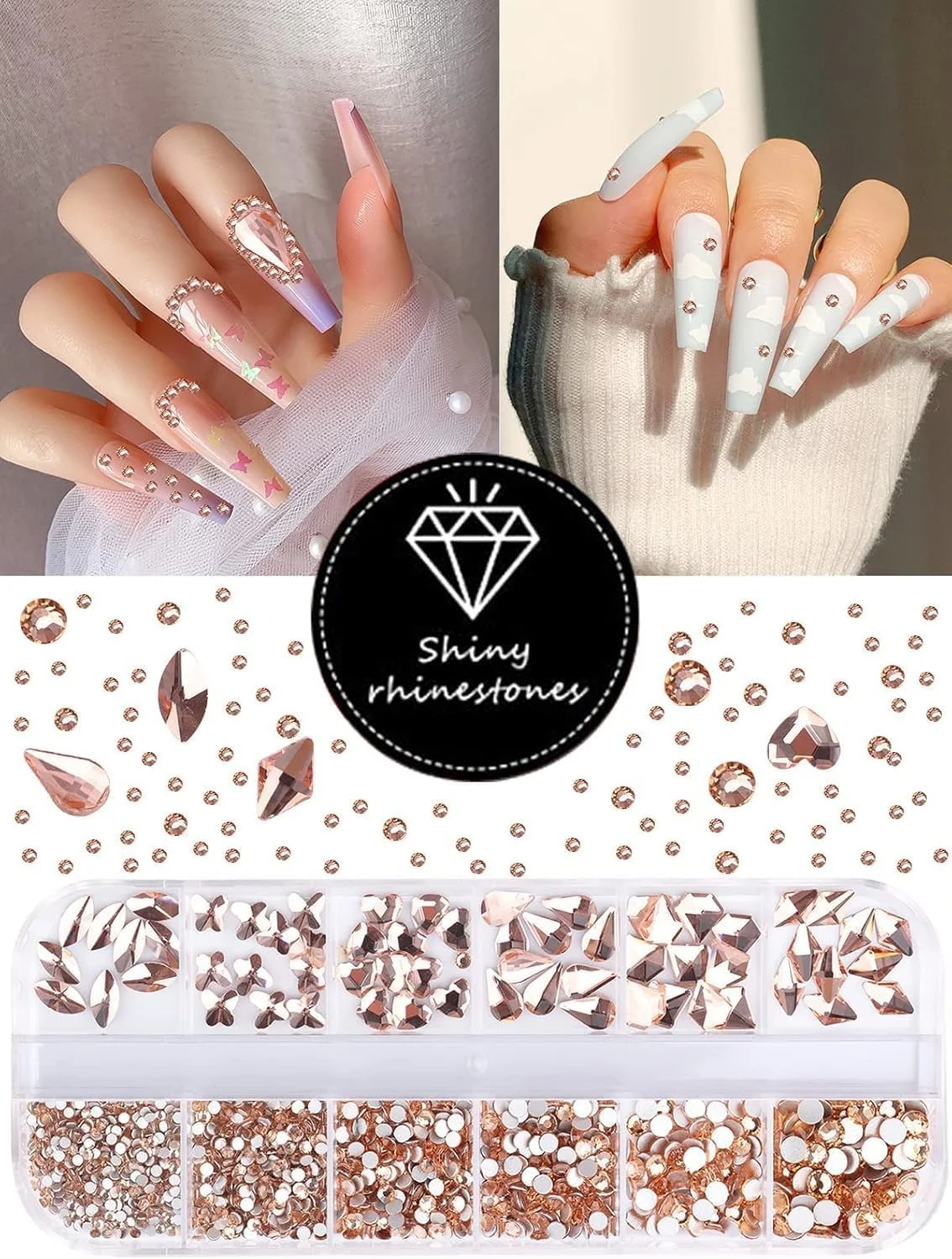 نگین های ناخن الماس شامپاین Kalolary، کریستال های ناخن با اشکال مختلف، نگین های تخت برای طراحی ناخن، الماس های قلبی برای ناخن، سنگ های گرد جواهر ناخن نگین های ناخن الماس شامپاین Kalolary، کریستال های ناخن با اشکال مختلف، نگین های تخت برای طراحی ناخن، الماس های قلبی برای ناخن، سنگ های گرد جواهر ناخن