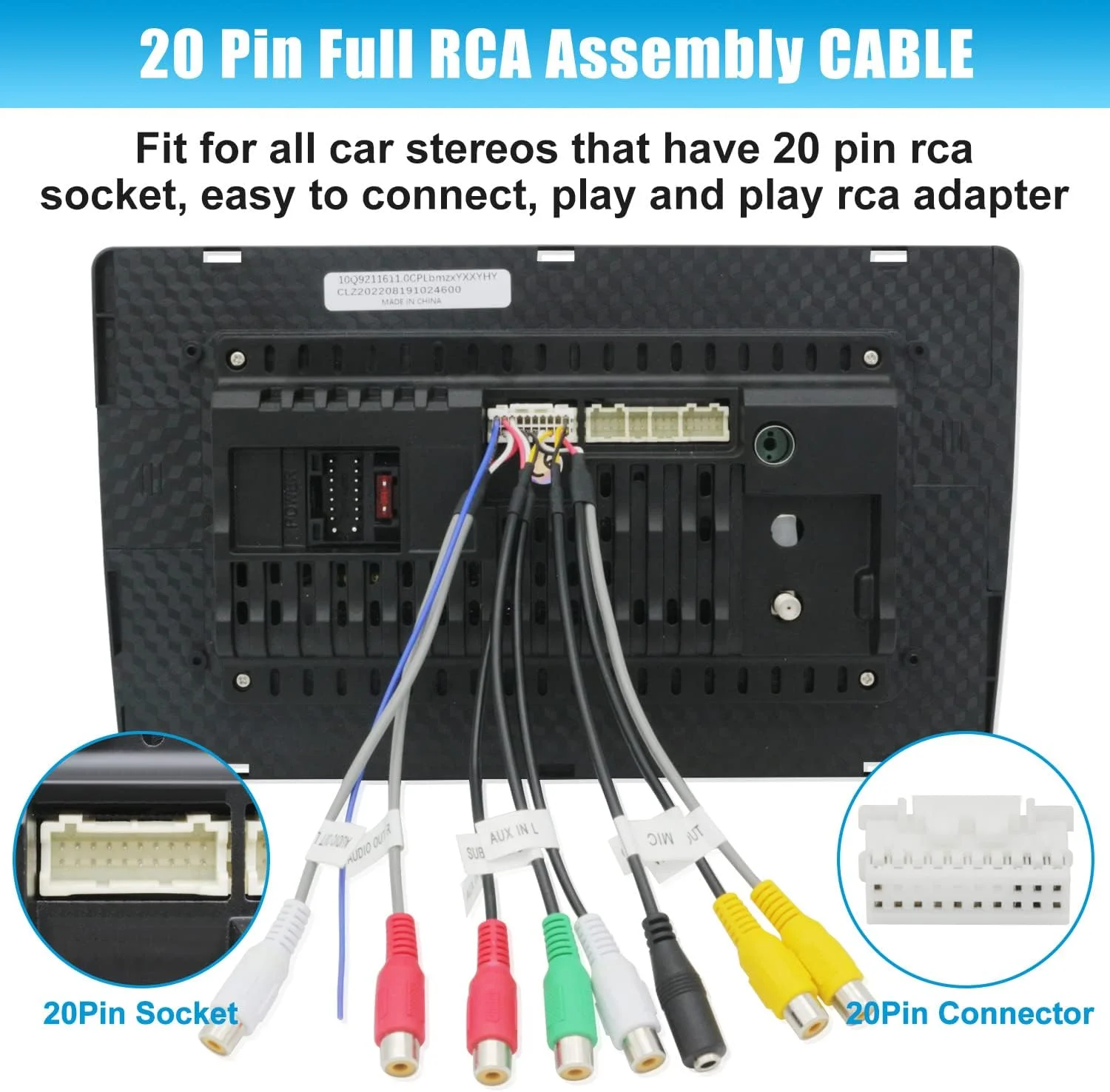 اتصال سیم RCA رادیو استریو خودرو اندروید Fiegromech، آداپتور دسته سیم کشی رادیو RCA 20 پین