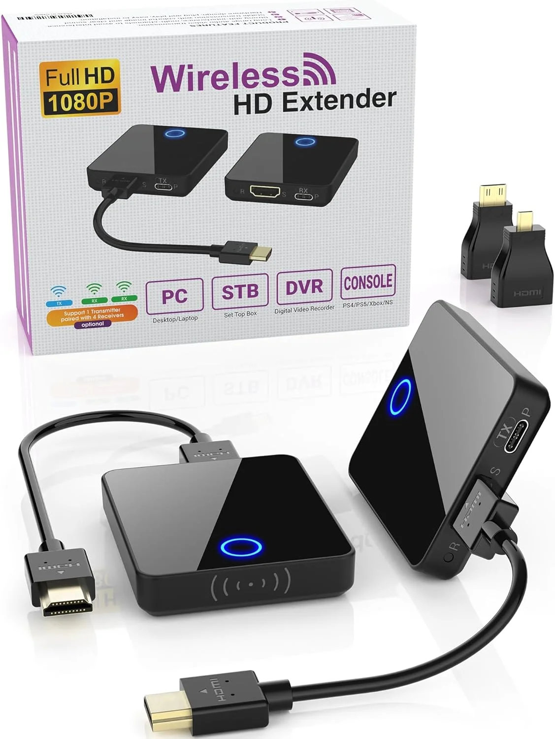 فرستنده و گیرنده بی‌سیم HDMI KASTWAVE 5G، تبدیل تلفن به مانیتور از طریق اپلیکیشن، پخش ویدئو و صدا با کیفیت 1080P@60Hz برای لپ‌تاپ، گیرنده دیجیتال، دوربین به تلویزیون تا 30 متر به صورت بی‌سیم