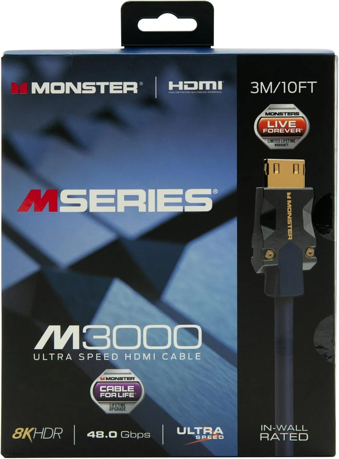 کابل Monster M3000 HDMI 2.1 طول 3 متر، 8K@60Hz، 4K@120Hz، سرعت فوق العاده بالا 48Gbps، HDR، eArc، اتصالات طلایی، سازگار با PS4/PS5/Xbox، آبی کابل Monster M3000 HDMI 2.1 طول 3 متر، 8K@60Hz، 4K@120Hz، سرعت فوق العاده بالا 48Gbps، HDR، eArc، اتصالات طلایی، سازگار با PS4/PS5/Xbox، آبی