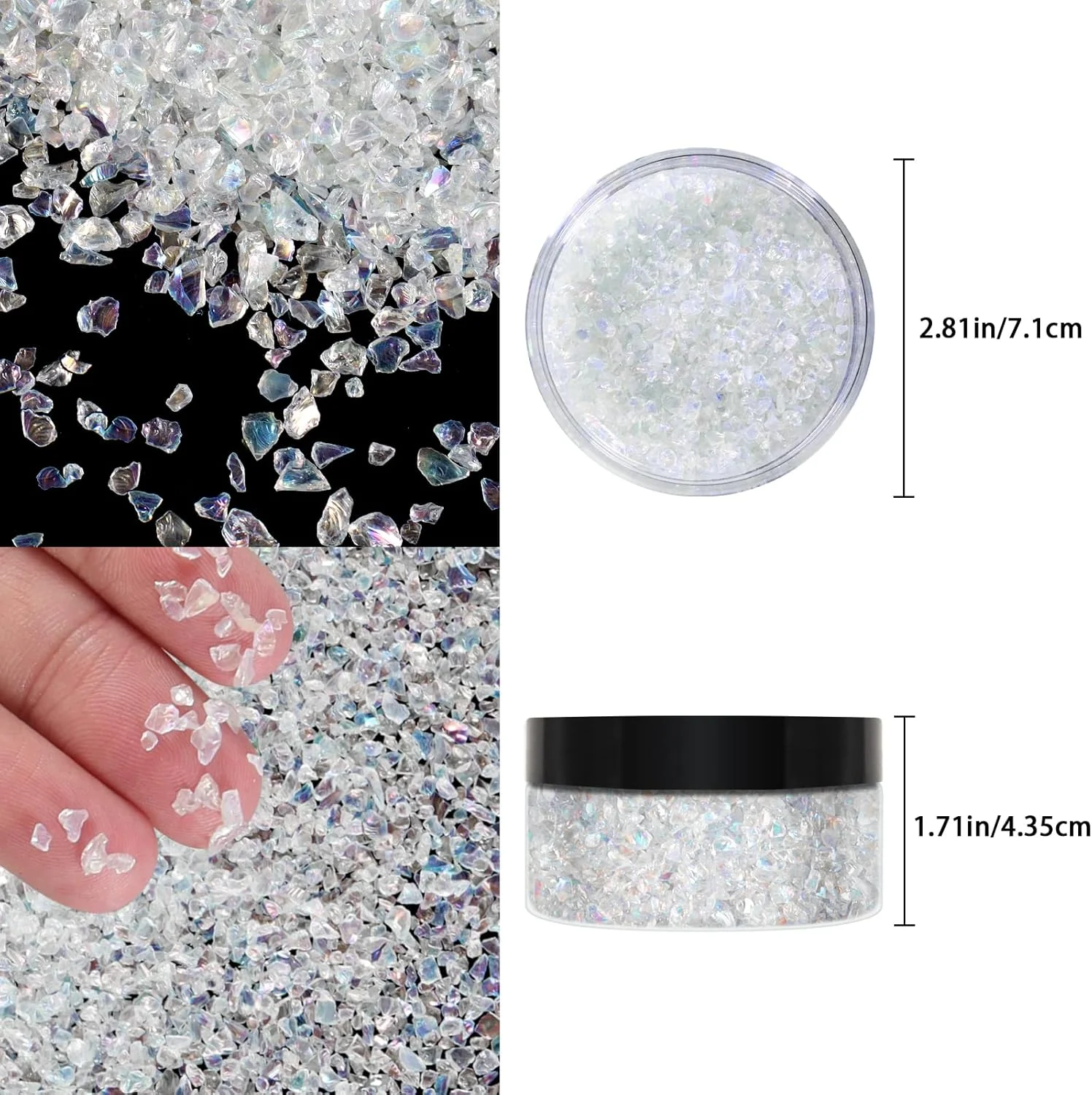 تکه شیشه های خرد شده نامنظم رنگی سفید کریستالی 2-4 میلی متر، اکلیل شیشه شکسته 150 گرمی، مناسب برای ساخت رزین اپوکسی، زیر لیوانی، تزیین ناخن، نقاشی، قاب گوشی، جواهرات