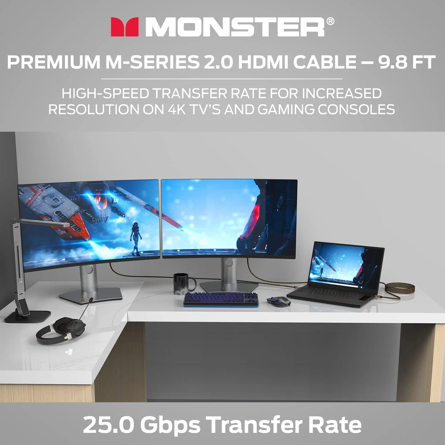 کابل HDMI فوق العاده پرسرعت Monster M-Series 2000 - 2.0 4K 60Hz، 25 گیگابیت بر ثانیه - 3 متر کابل HDMI فوق العاده پرسرعت Monster M-Series 2000 - 2.0 4K 60Hz، 25 گیگابیت بر ثانیه - 3 متر