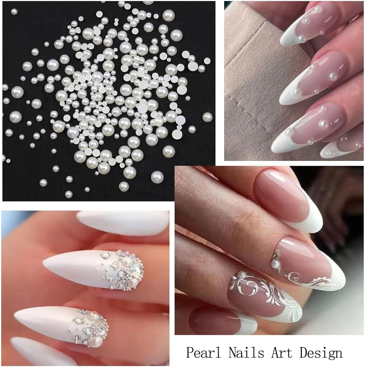 یلا جوی، ۴ جعبه سنگ های تزئینی تخت و مروارید برای ناخن - کریستال های متنوع، مهره های نیمه، تزئینات خود چسب برای طراحی هنری ناخن DIY