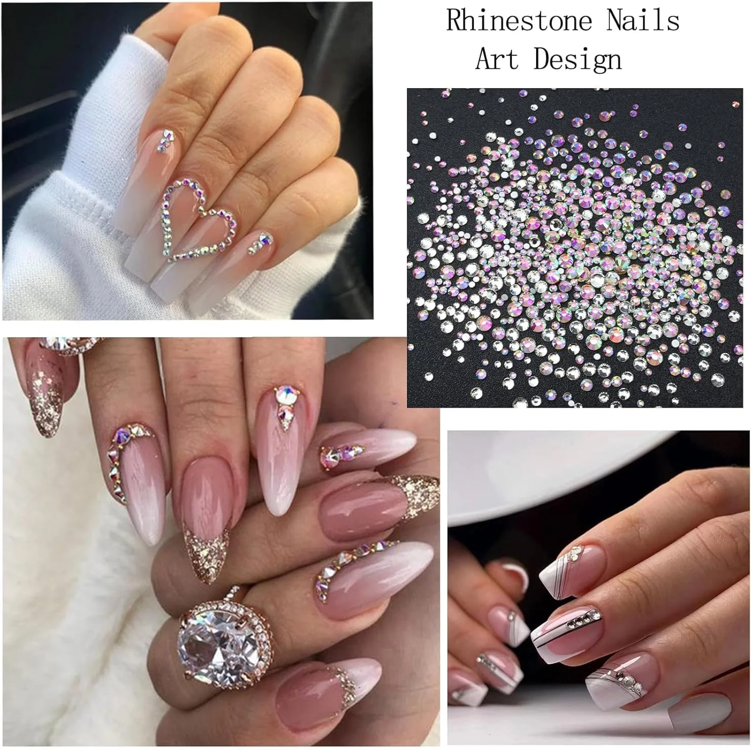 یلا جوی، ۴ جعبه سنگ های تزئینی تخت و مروارید برای ناخن - کریستال های متنوع، مهره های نیمه، تزئینات خود چسب برای طراحی هنری ناخن DIY