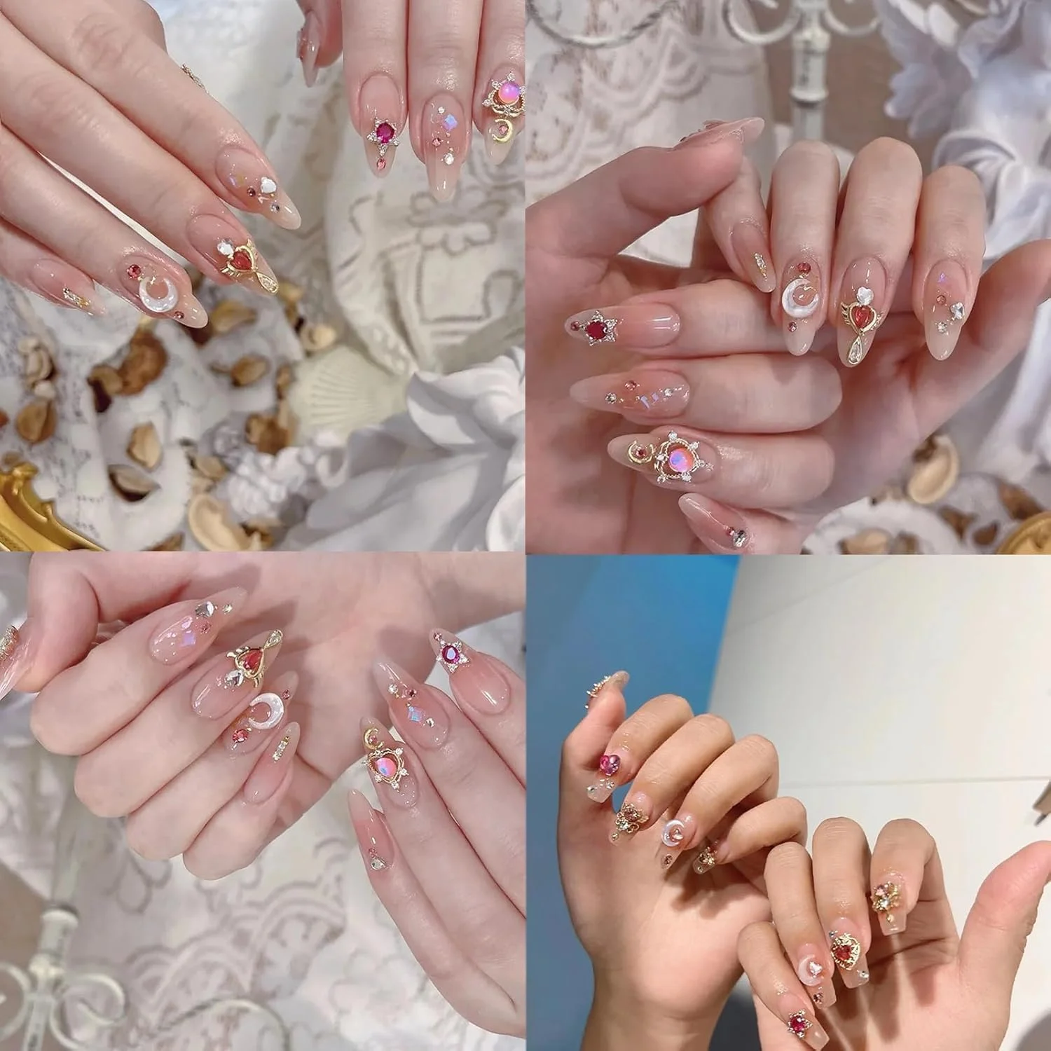 نگین ناخن یلاجوی 24 عددی با سنگ های تزئینی، قلب سه بعدی Y2k، ستاره، پاپیون، آلیاژ گیلاس، تزئینات طراحی ناخن، لوازم جانبی جواهرات براق برای لوازم طراحی ناخن