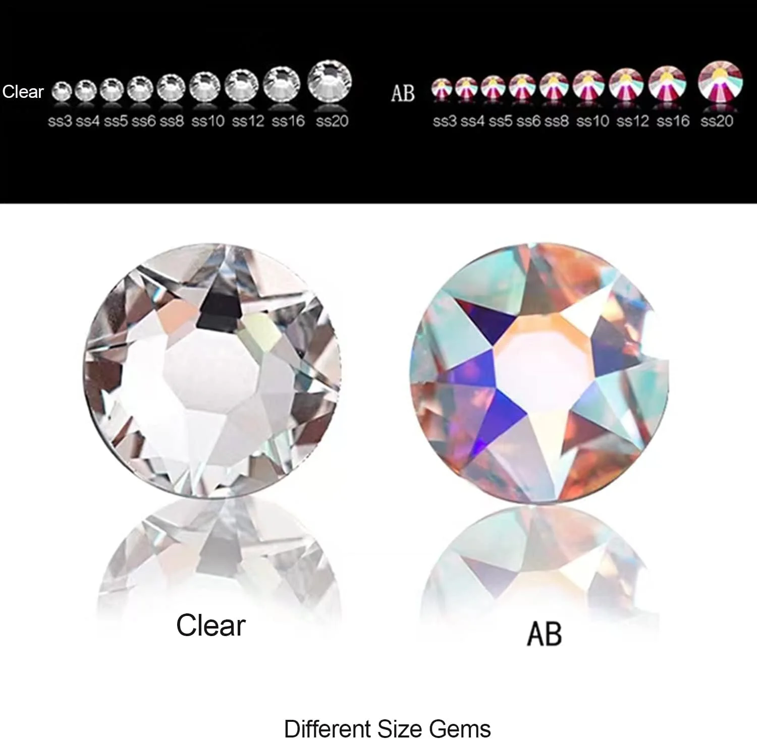 نگین های یاوش AB کریستالی، 6 سایز مختلف نگین های براق AB، نگین های اکریلیک پشت صاف گرد بدون حرارت برای جواهرات، لباس، هدبند، هنر ناخن، قاب گوشی و غیره (نگین AB، 1.5mm-4.0mm). نگین های یاوش AB کریستالی، 6 سایز مختلف نگین های براق AB، نگین های اکریلیک پشت صاف گرد بدون حرارت برای جواهرات، لباس، هدبند، هنر ناخن، قاب گوشی و غیره (نگین AB، 1.5mm-4.0mm).