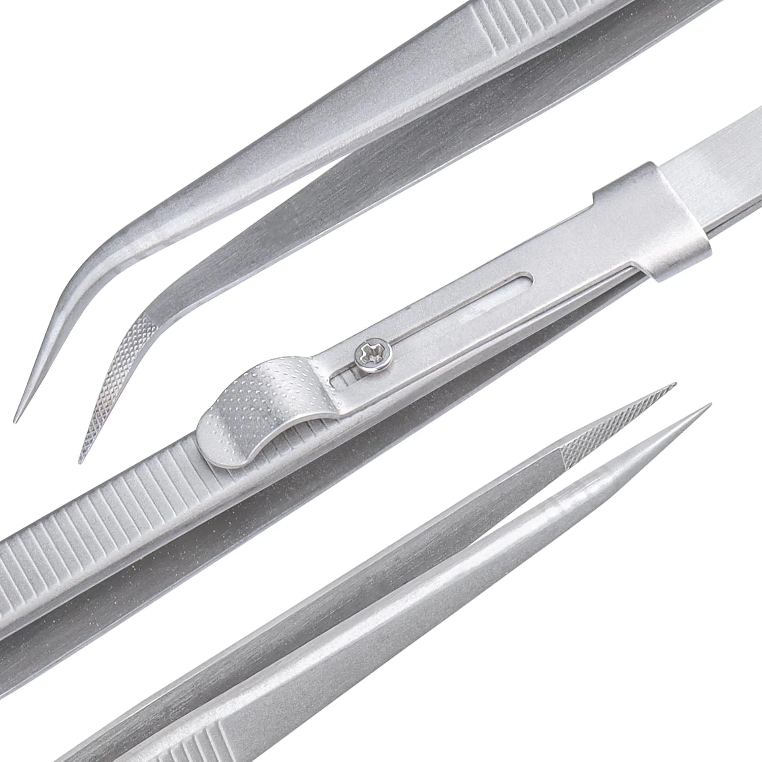 ست موچین دقیق یاکاموز، 2 عددی، نوک تیز و خمیده قفل‌دار، موچین استیل ضد زنگ برای صنایع دستی، الکترونیک، جواهرات و هنر ناخن