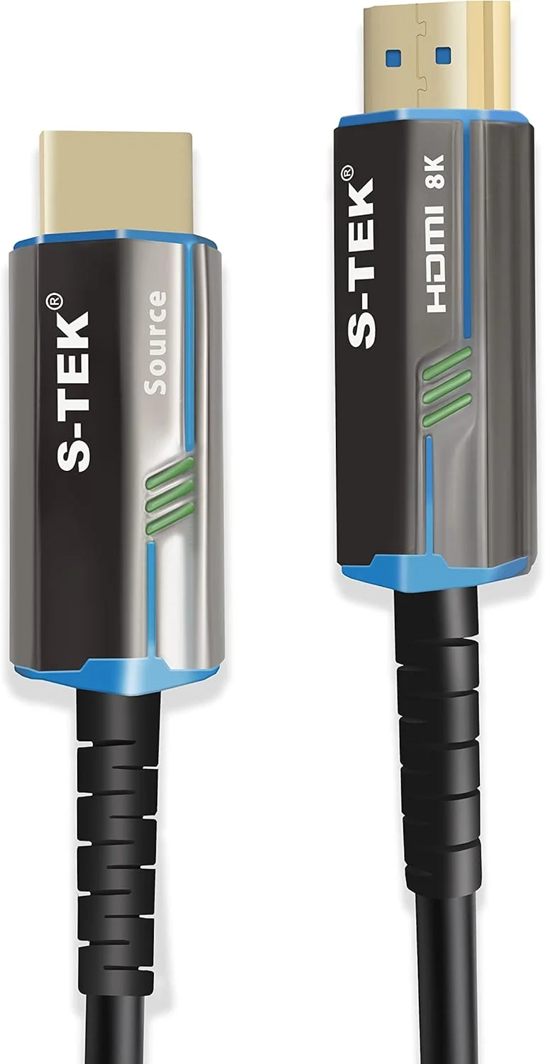 کابل HDMI فیبر نوری S-TEK 8K با سرعت فوق العاده بالا 48Gbps HDMI 2.1 8K 60Hz 4K 120Hz, eARC, Dynamic HDR, Dolby Vision، سازگار با پروژکتورهای سنگین، سالن های سینما، اتاق های جلسه، فیبر OM3 [25M/80Ft]