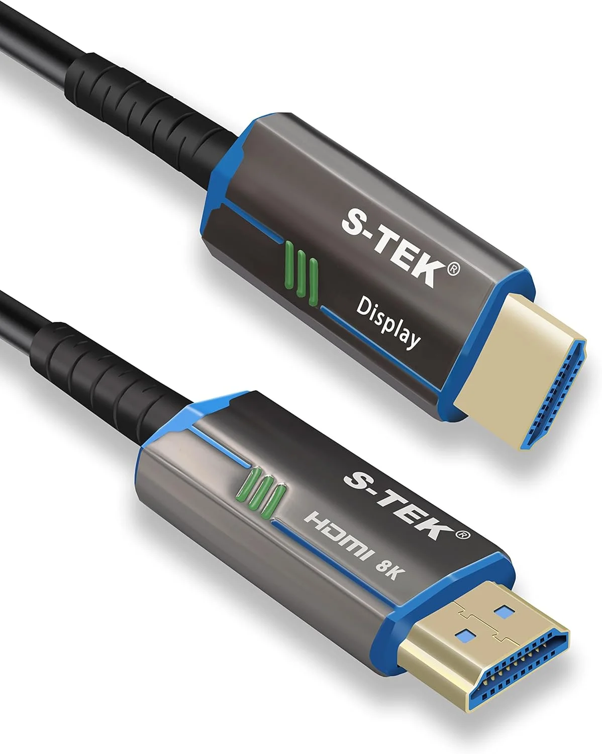 کابل HDMI فیبر نوری S-TEK 8K با سرعت فوق العاده بالا 48Gbps HDMI 2.1 8K 60Hz 4K 120Hz, eARC, Dynamic HDR, Dolby Vision، سازگار با پروژکتورهای سنگین، سالن های سینما، اتاق های جلسه، فیبر OM3 (25 متر)